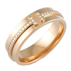 TIFFANY & Co. 18K Rose Gold 5.5mm Wide Diamond T Ring 6.5