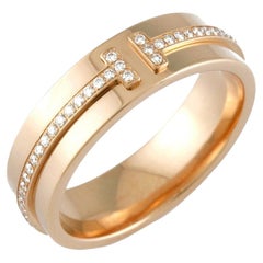 TIFFANY & Co. 18K Rose Gold 5.5mm Wide Diamond T Ring 6.5