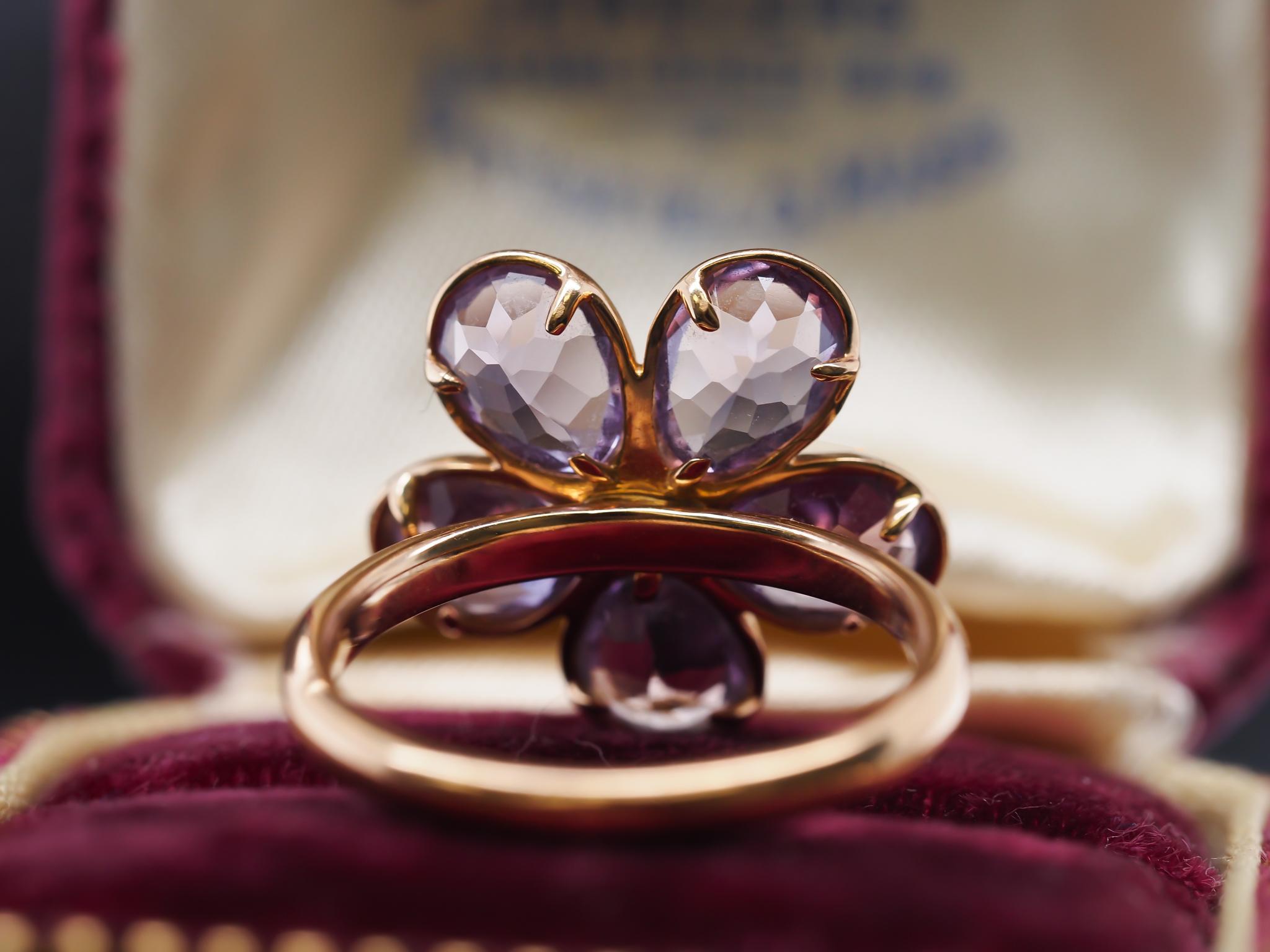 Tiffany & Co. 18K Rose Gold Amethyst and Diamond Flower Ring For Sale 4