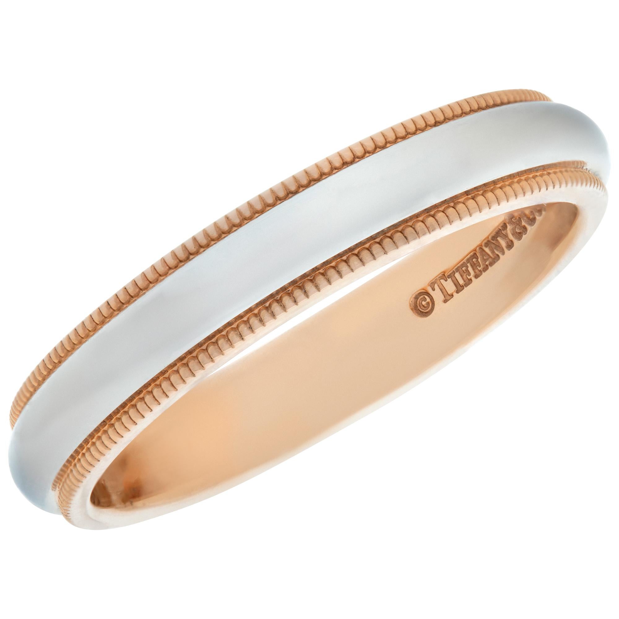 Tiffany & Co. 18k Rose Gold and Platinum Wedding Band In Excellent Condition In Surfside, FL