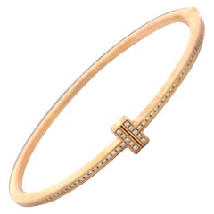 Tiffany & Co 18K Rose Gold Bangle Bracelet with 0.33 Carat Round F VVS Diamonds