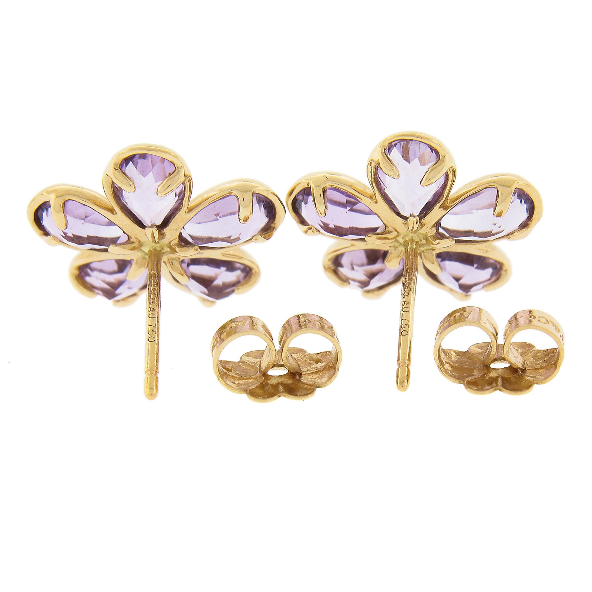 Tiffany & Co. 18K Rose Gold Bezel Amethyst & Diamond Flower Stud Earrings In Excellent Condition In Montclair, NJ