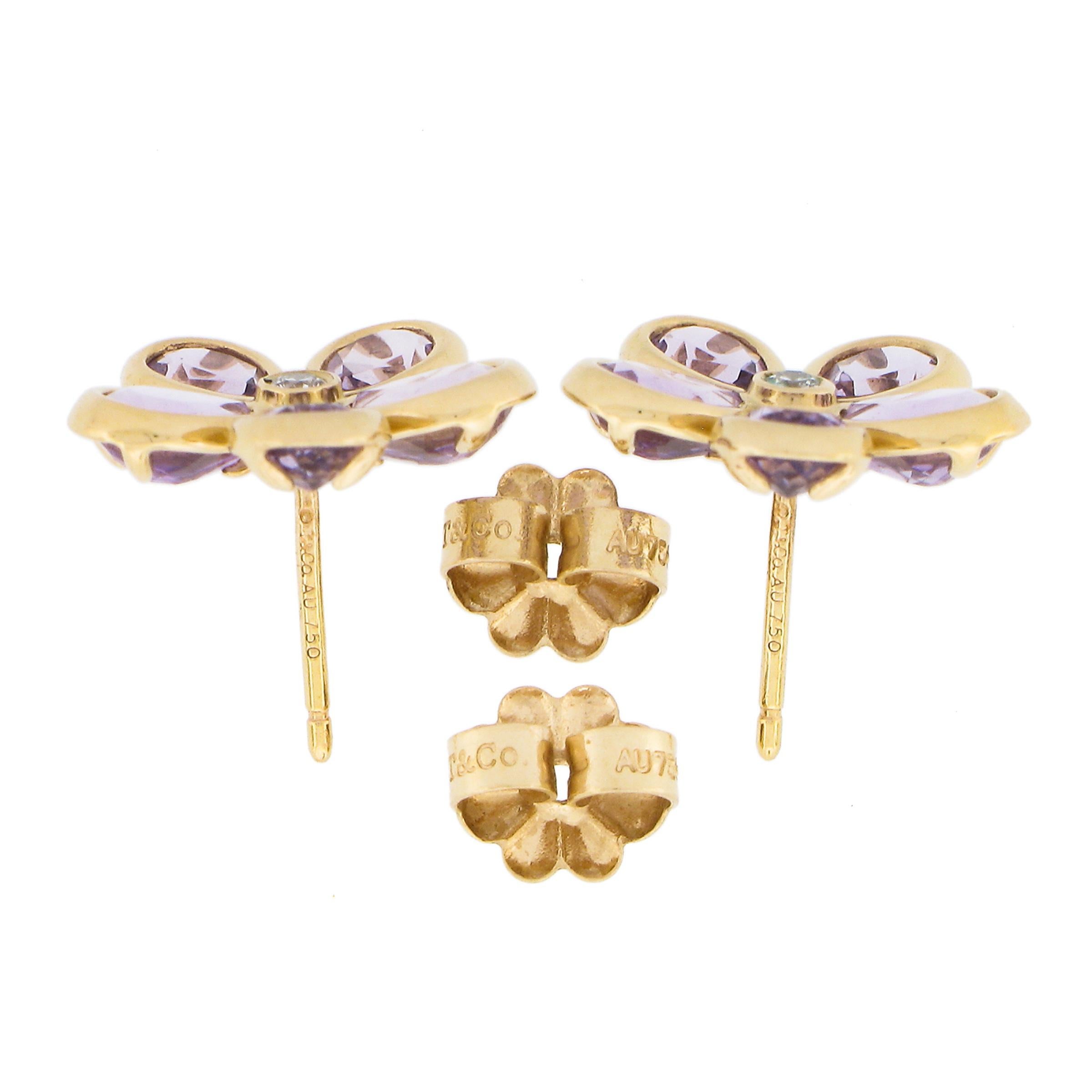 Women's Tiffany & Co. 18K Rose Gold Bezel Amethyst & Diamond Flower Stud Earrings