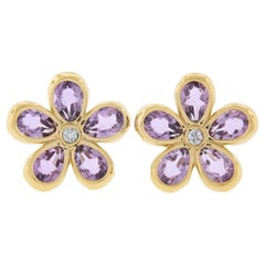 Tiffany & Co. 18K Rose Gold Bezel Amethyst & Diamond Flower Stud Earrings