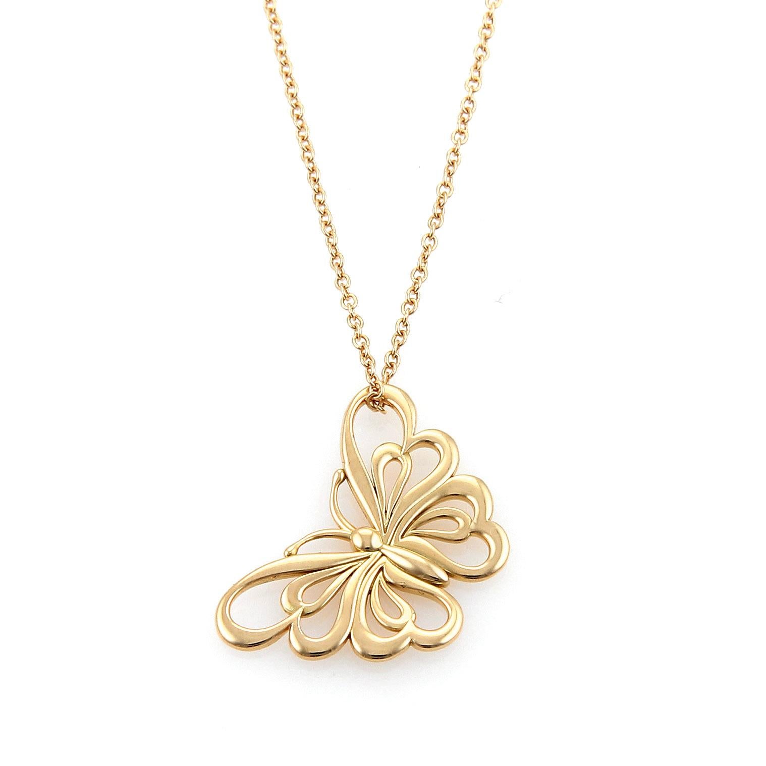 Modern Tiffany & Co. 18k Rose Gold Butterfly Pendant Necklace For Sale