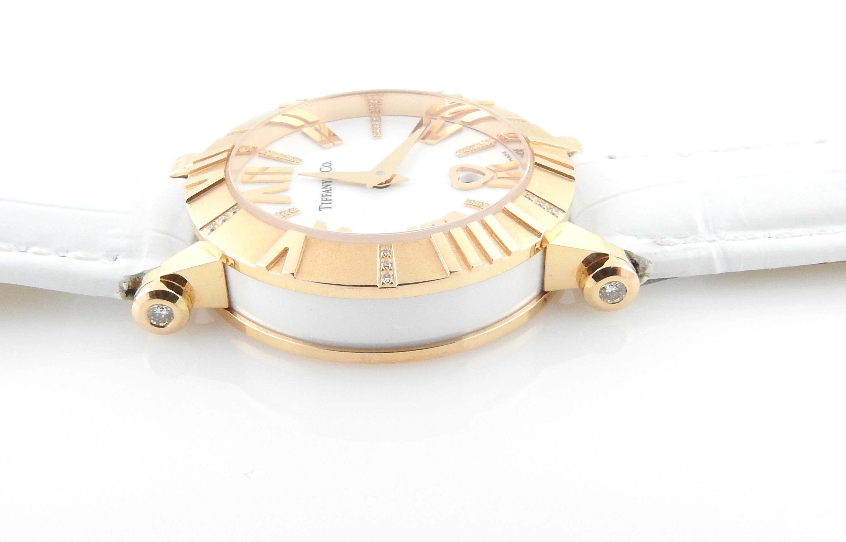 Round Cut Tiffany & Co. 18K Rose Gold Diamond Atlas Ladies Watch For Sale