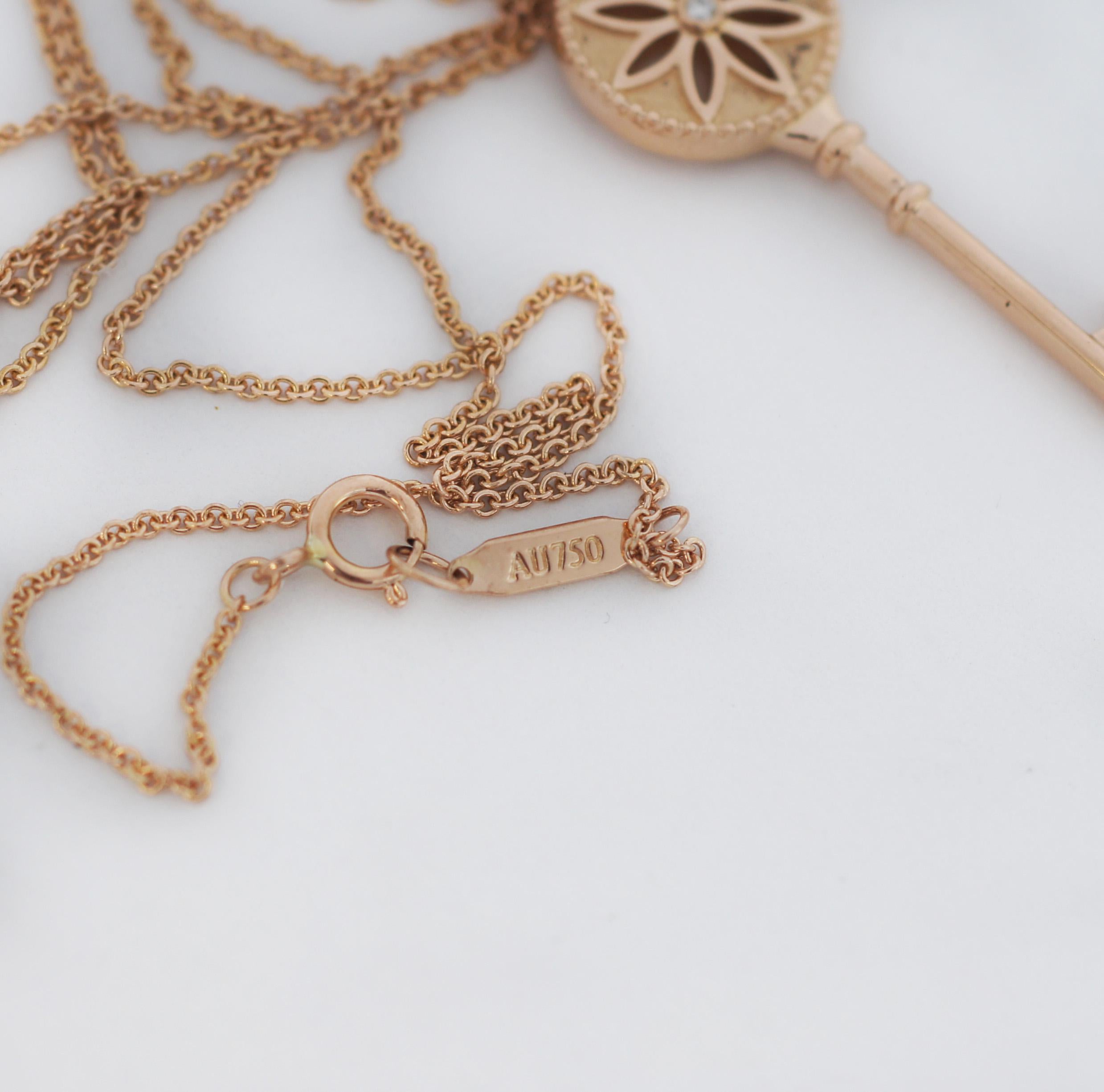 Round Cut Tiffany & Co. 18K Rose Gold Diamond Daisy Key Necklace