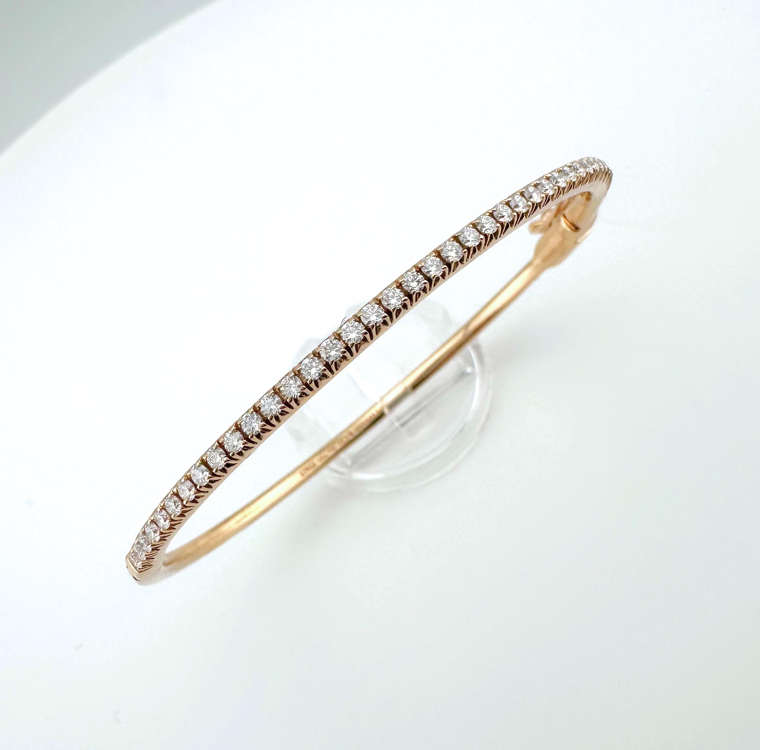 Tiffany & Co 18k Rose Gold Diamond Metro Hinged Bangle Bracelet For Sale 8