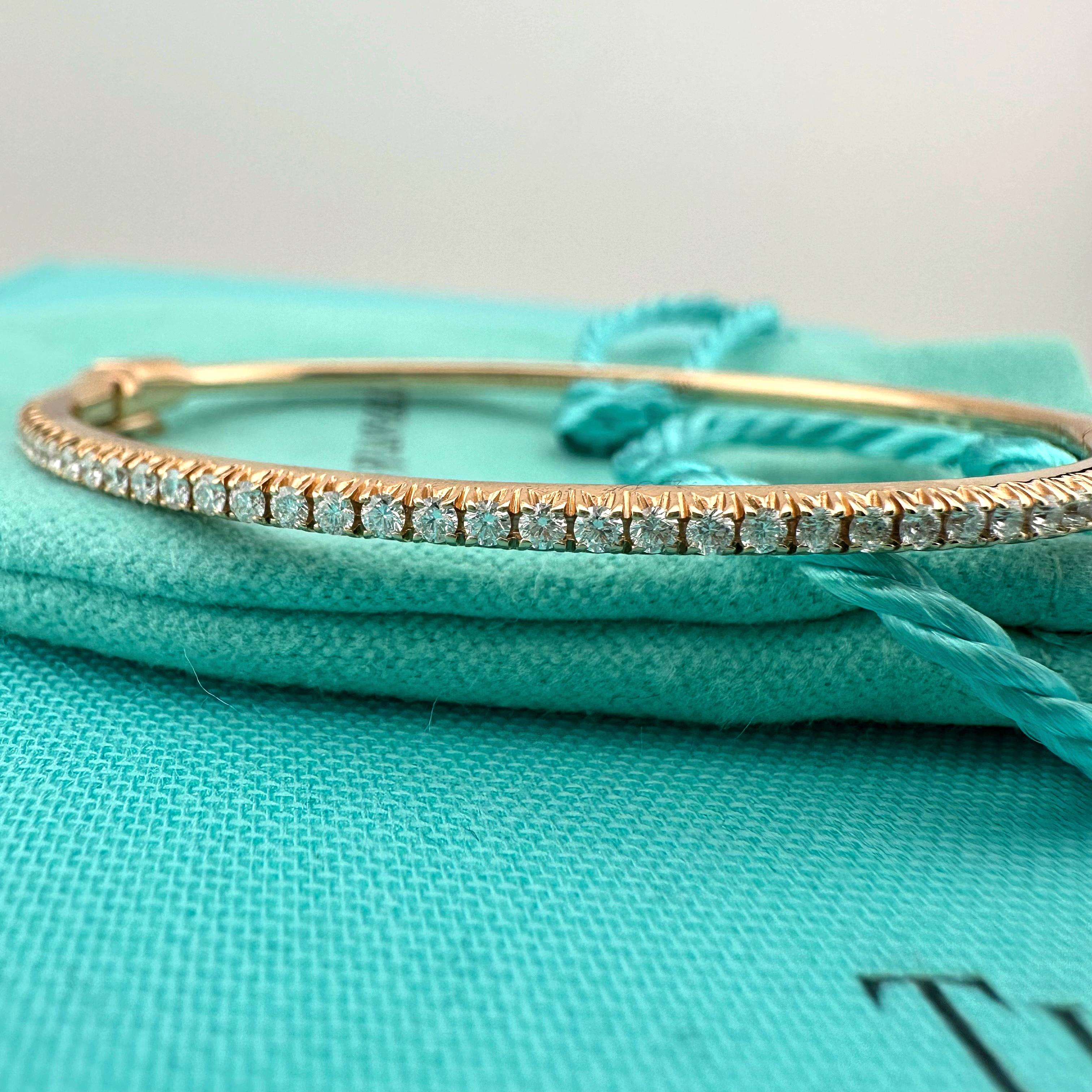 Tiffany & Co 18k Rose Gold Diamond Metro Hinged Bangle Bracelet For Sale 4