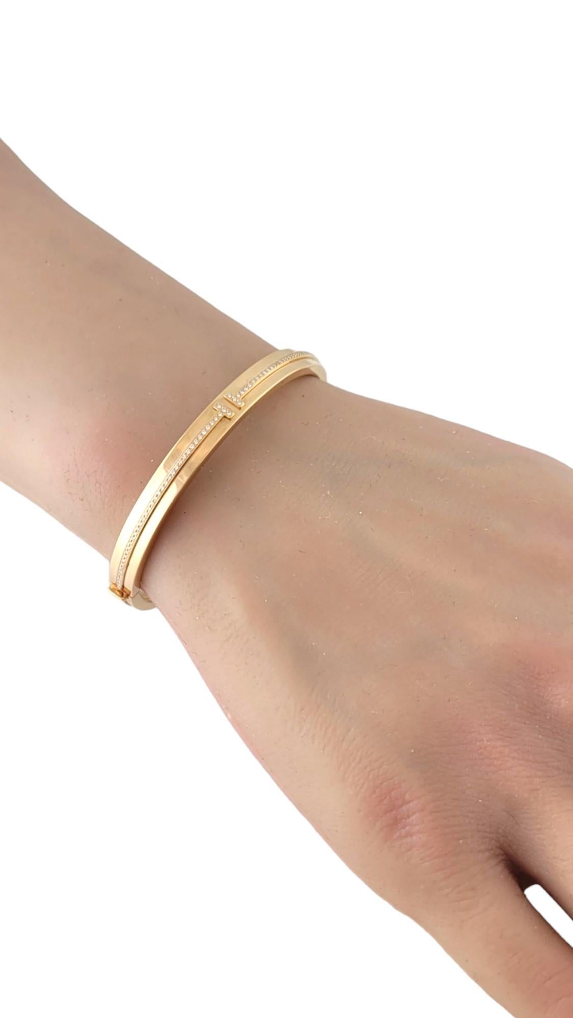 Tiffany & Co 18K Rose Gold Diamond T Hinged Bangle Bracelet #17787 2