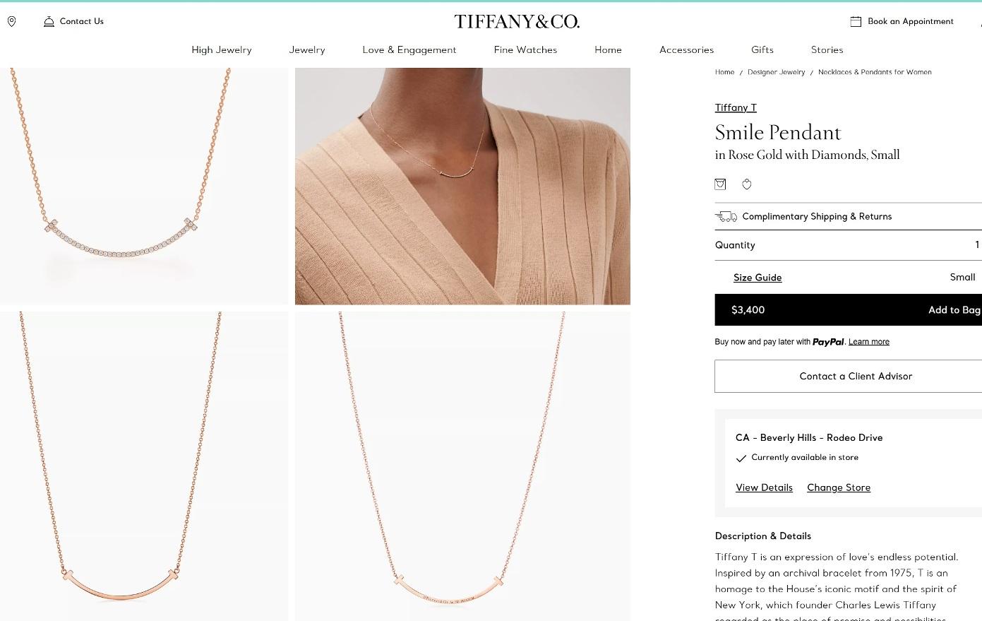 TIFFANY & Co. 18K Rose Gold Diamond T Smile Pendant Necklace For Sale 5