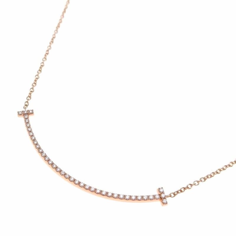 Round Cut TIFFANY & Co. 18K Rose Gold Diamond T Smile Pendant Necklace For Sale