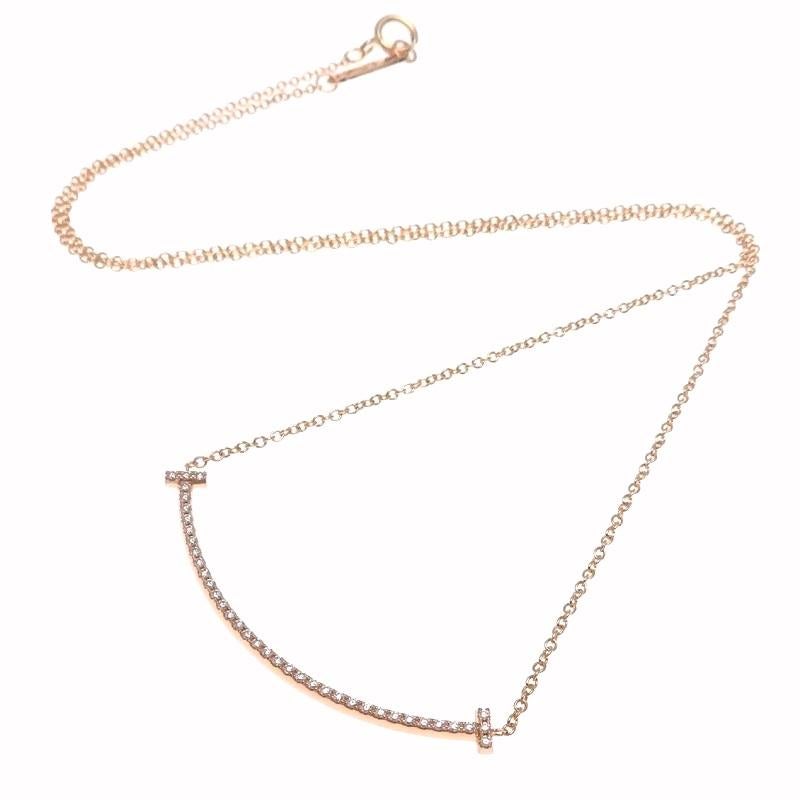 TIFFANY & Co. 18K Rose Gold Diamond T Smile Pendant Necklace In Excellent Condition For Sale In Los Angeles, CA