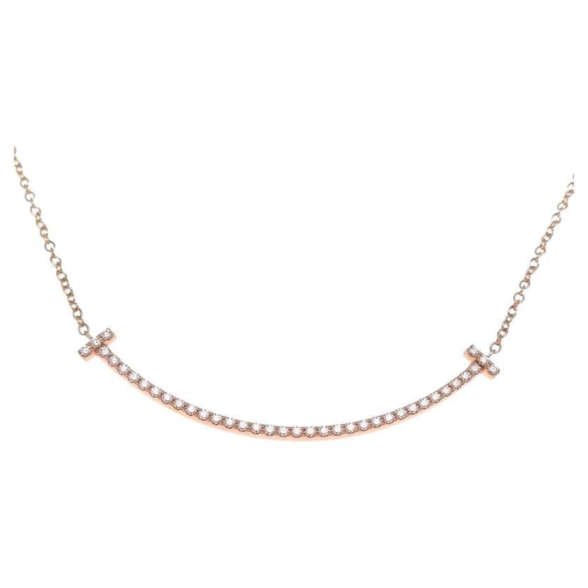 TIFFANY & Co. 18K Rose Gold Diamond T Smile Pendant Necklace