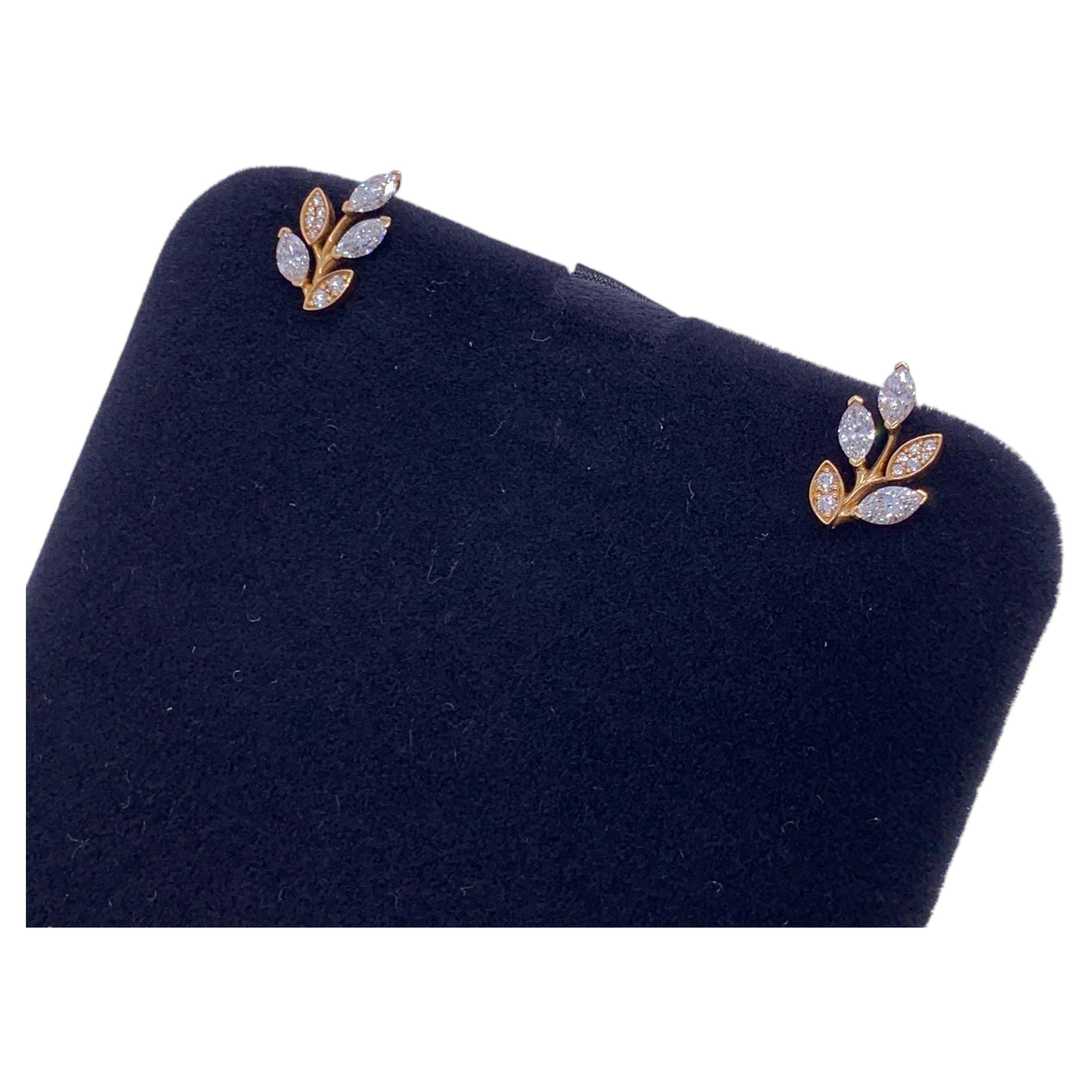 Tiffany & Co. 18K Rose Gold Diamond Victoria Vine Stud Earrings