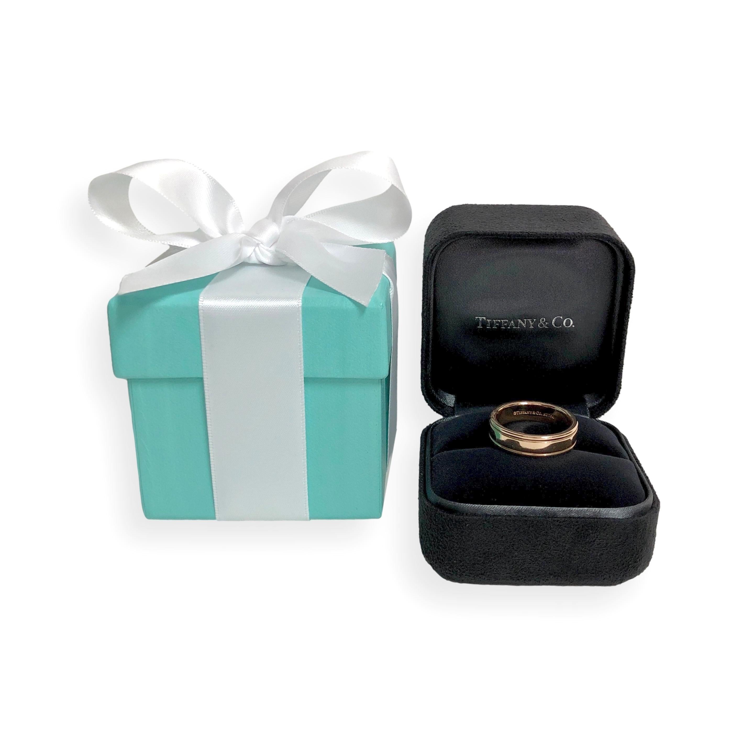 Tiffany & Co. 18K Rose Gold Double Milgrain Men's Wedding Band Ring Size 10 2