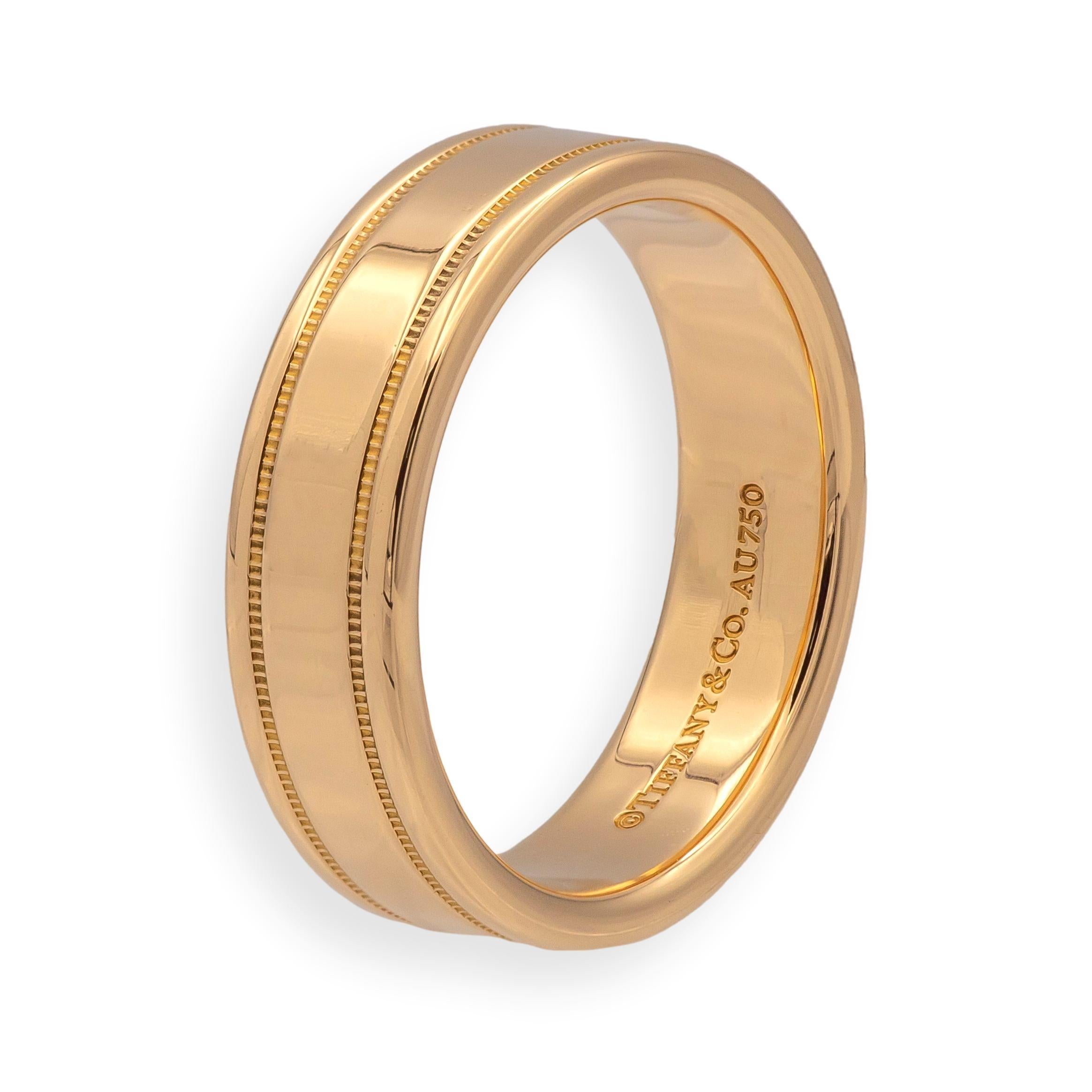 Tiffany & Co. 18K Rose Gold Double Milgrain Men's Wedding Band Ring Size 10 3