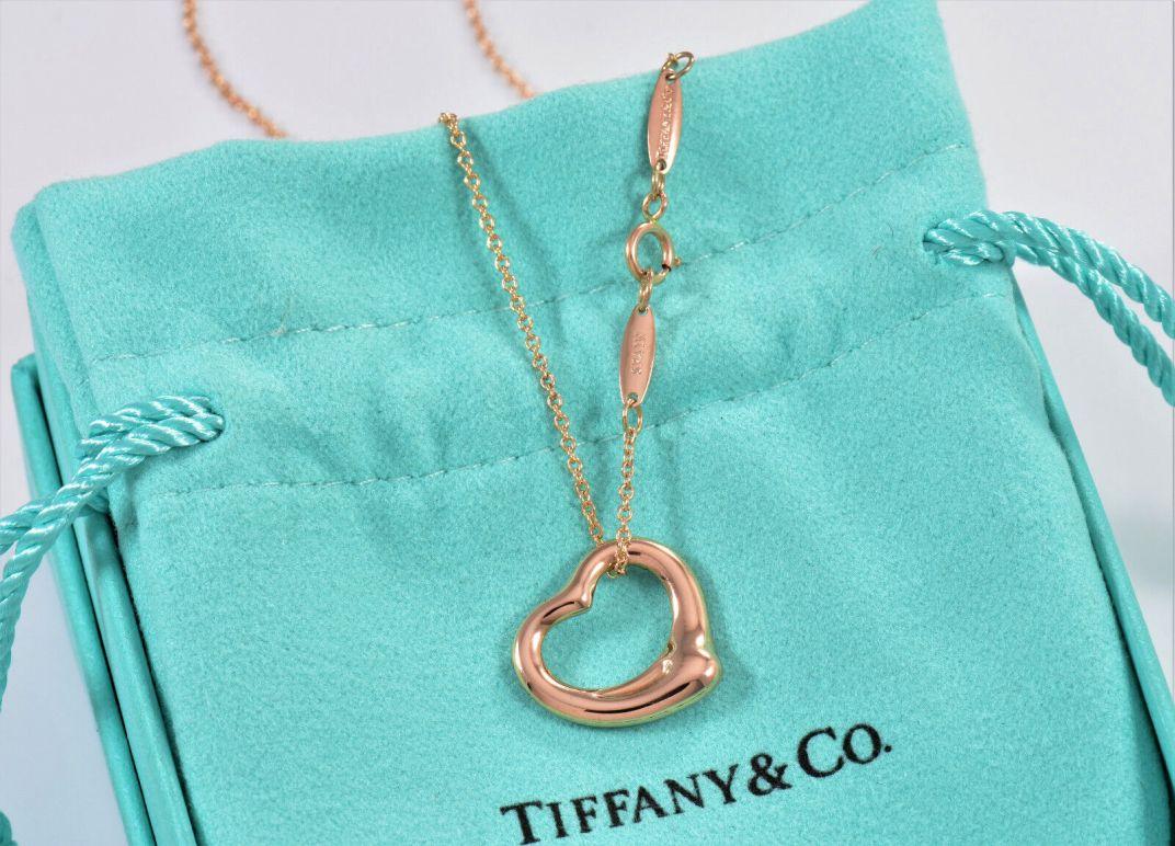 Women's TIFFANY & Co. 18K Rose Gold Elsa Peretti 16mm Open Heart Pendant Necklace 