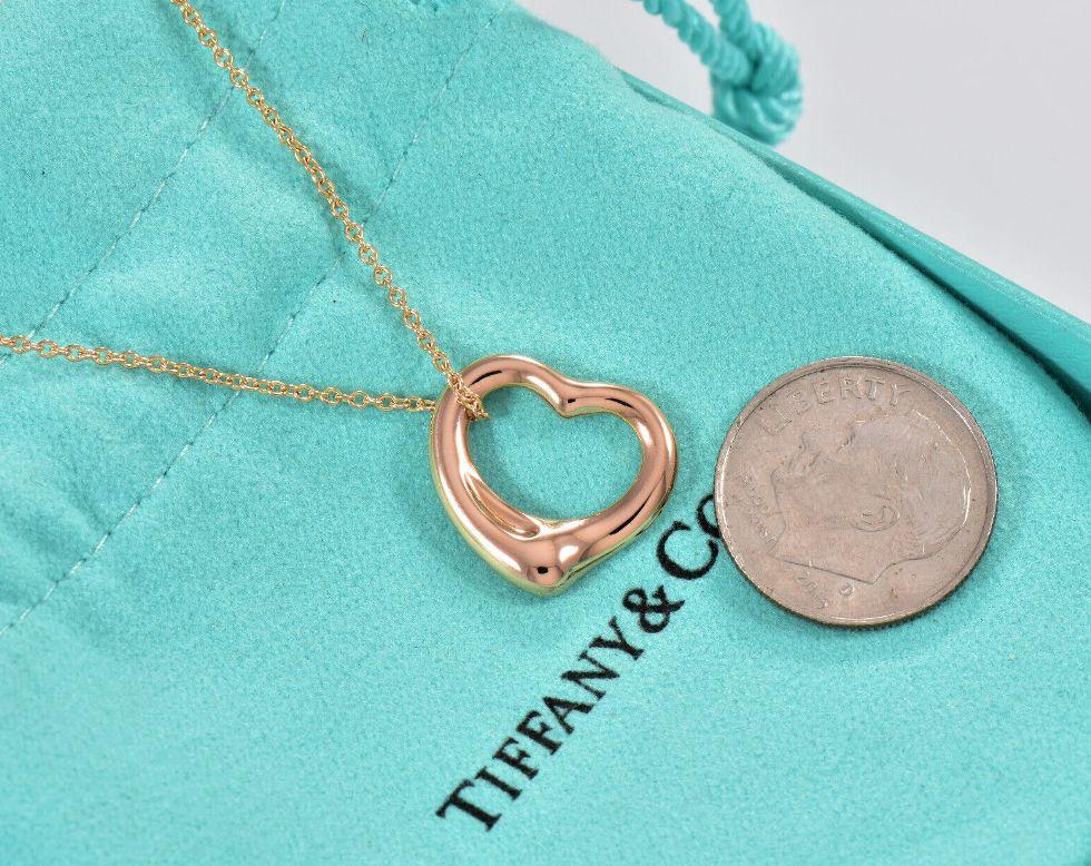 TIFFANY & Co. 18K Rose Gold Elsa Peretti 16mm Open Heart Pendant Necklace  2