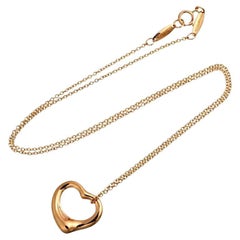 TIFFANY & Co. 18K Rose Gold Elsa Peretti 16mm Open Heart Pendant Necklace 