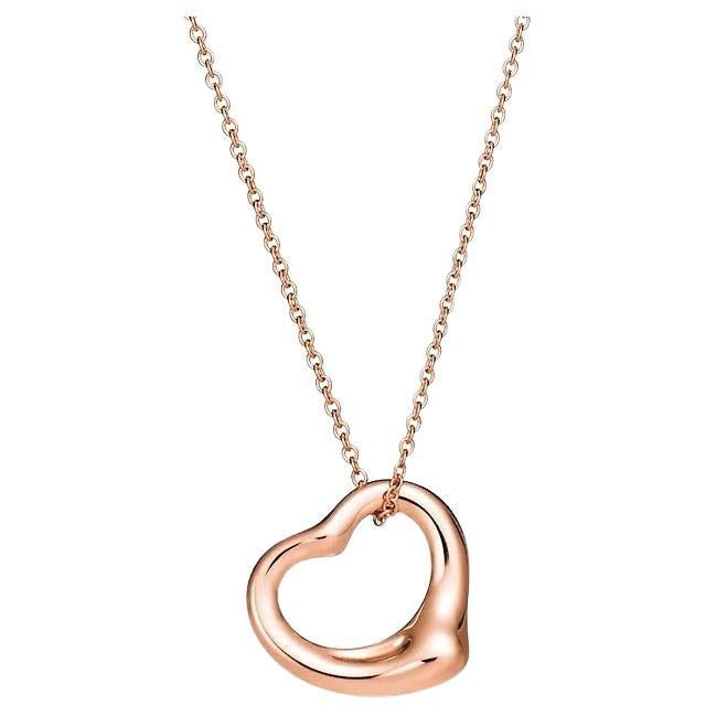 TIFFANY & Co. 18K Rose Gold Elsa Peretti 16mm Open Heart Pendant Necklace 
