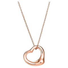 TIFFANY & Co. 18K Rose Gold Elsa Peretti 16mm Open Heart Pendant Necklace 