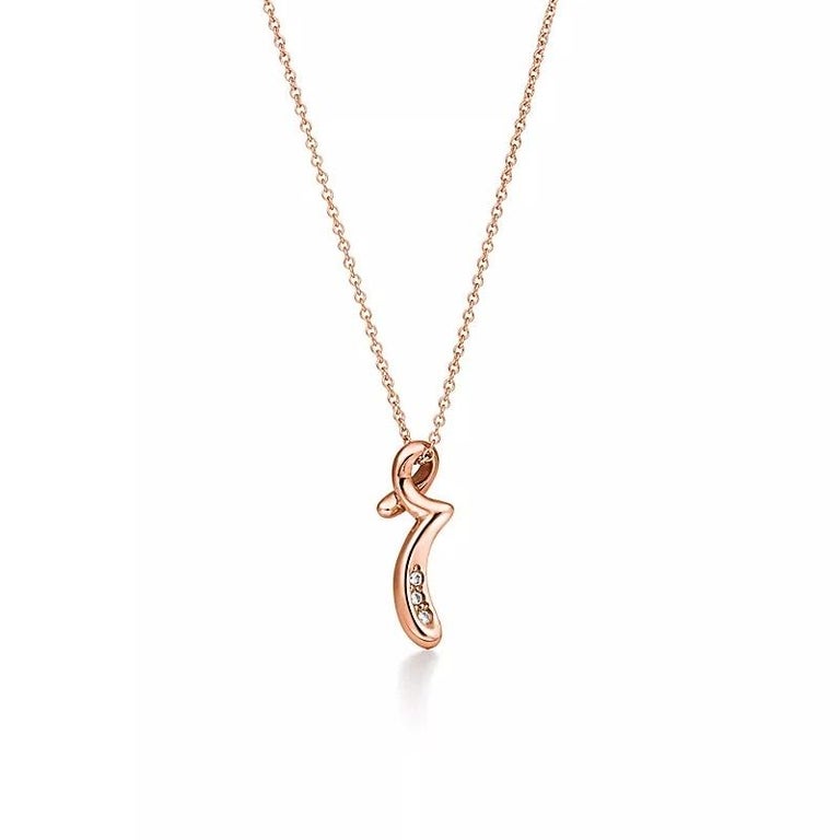 TIFFANY Elsa Peretti 18K Rose Gold Diamond Letter R Pendant Necklace