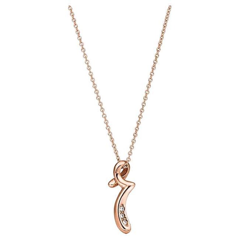 TIFFANY Elsa Peretti 18K Rose Gold Diamond Letter R Pendant Necklace
