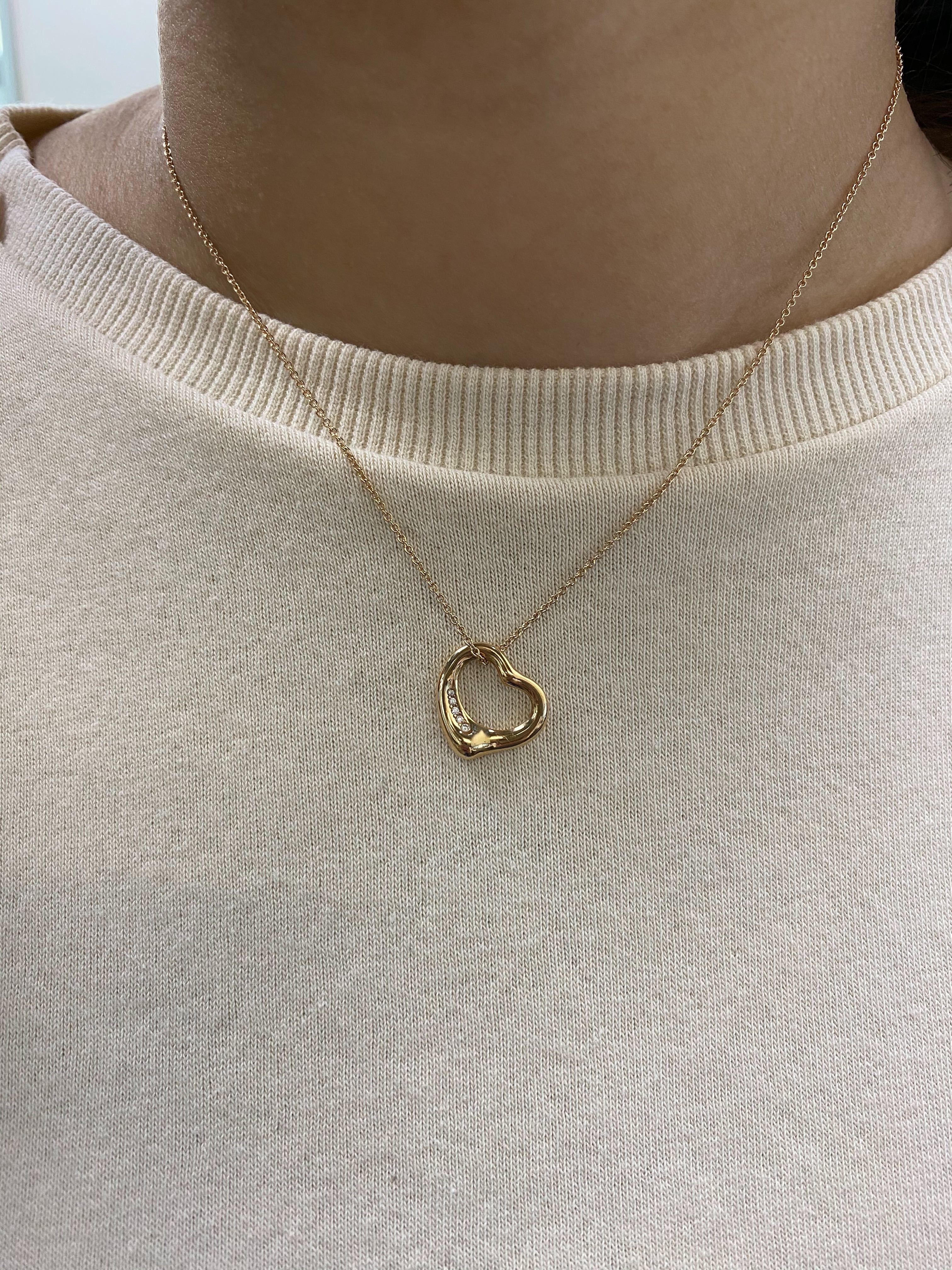 Tiffany & Co 18K Rose Gold Elsa Peretti Open Heart Pendant 0.02cttw In Excellent Condition In New York, NY