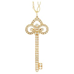 Tiffany &Co 18k Rose Gold Fleur de Lis Key 0.90ctw Diamond Pendant Necklace