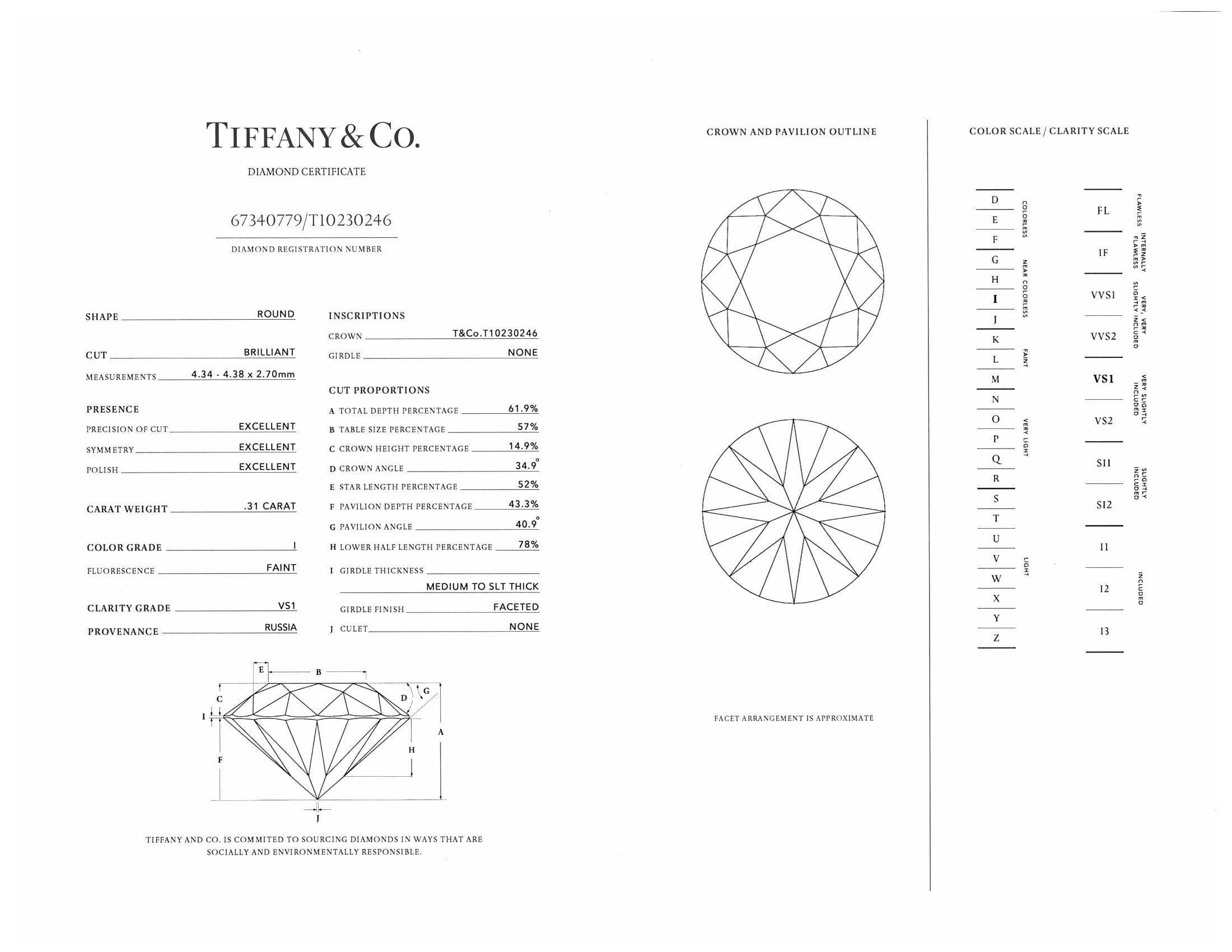 Women's Tiffany & Co. 18K Rose Gold Harmony Diamond Engagement Ring  0.31ct Round IVS1
