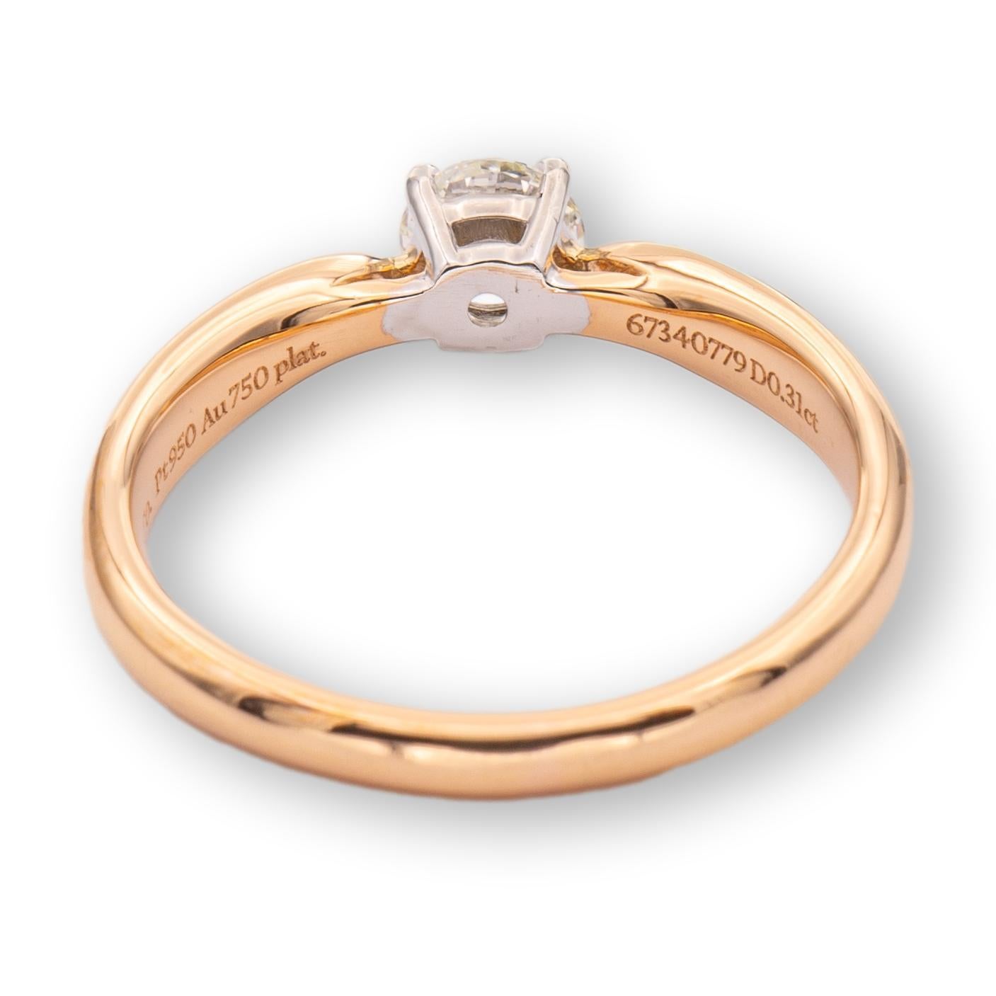 Verlobungsring von Tiffany & Co. aus 18 Karat Roségold mit Harmony-Diamant  0,31 Karat runder IVS1 (Rundschliff)