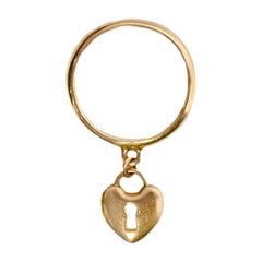 Tiffany & Co 18k Rose Gold Heart Lock Charm Ring sz 5.25