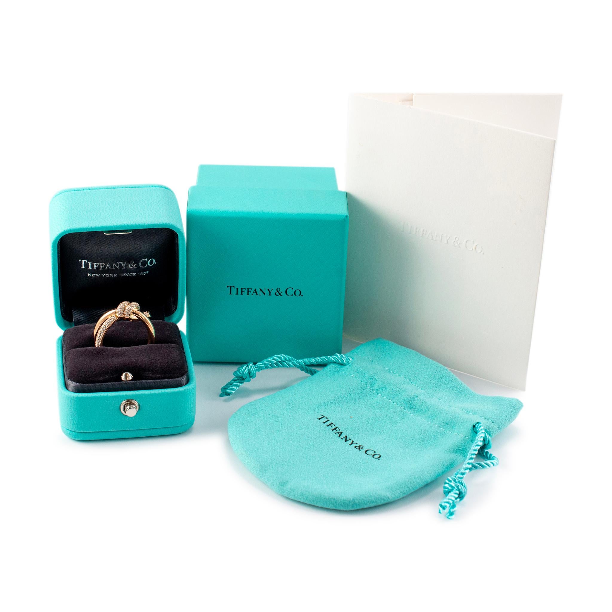 Tiffany & Co. 18K Rose Gold Knot Double Row Diamond Cocktail Ring In Excellent Condition In Houston, TX