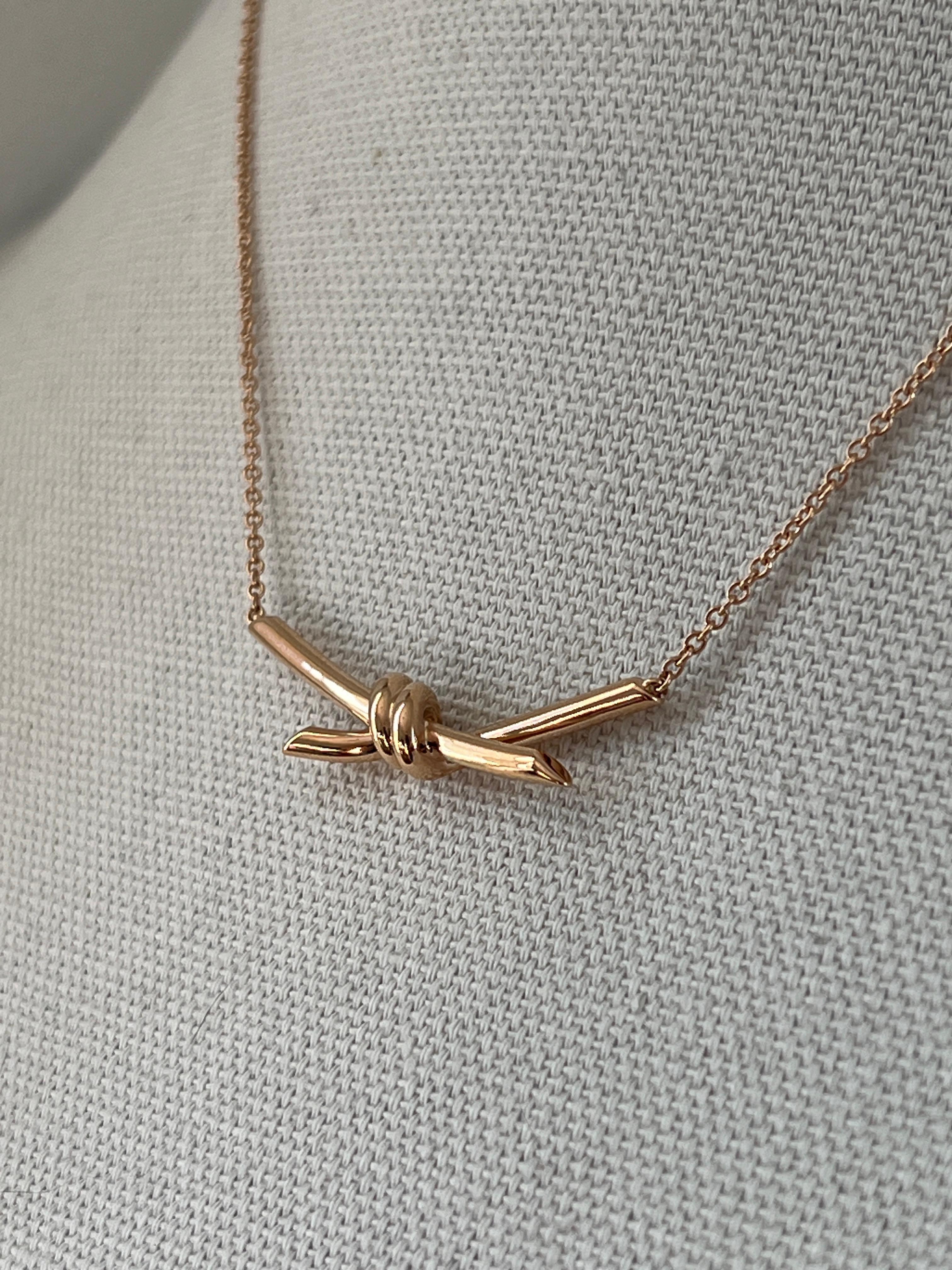 Contemporary Tiffany & Co. 18k Rose Gold Knot Necklace For Sale