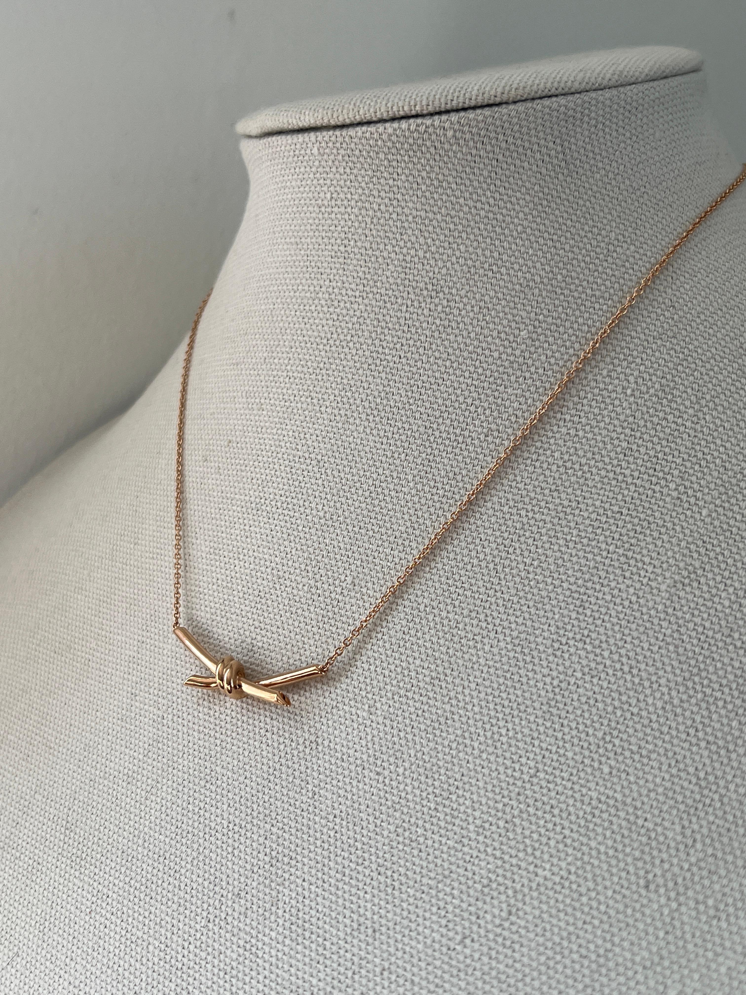 Tiffany & Co. 18k Rose Gold Knot Necklace In Excellent Condition For Sale In Towson, MD