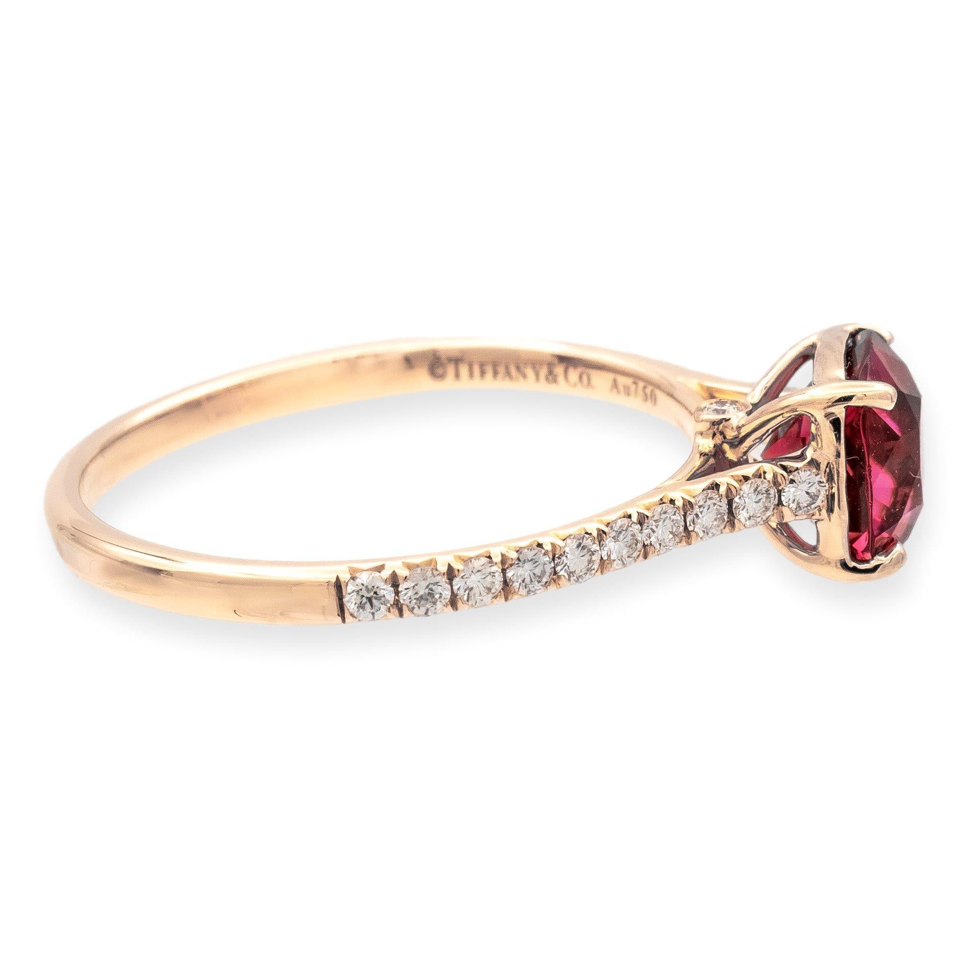 Modern Tiffany & Co. 18K Rose Gold Legacy Pink Tourmaline and Diamond Ring