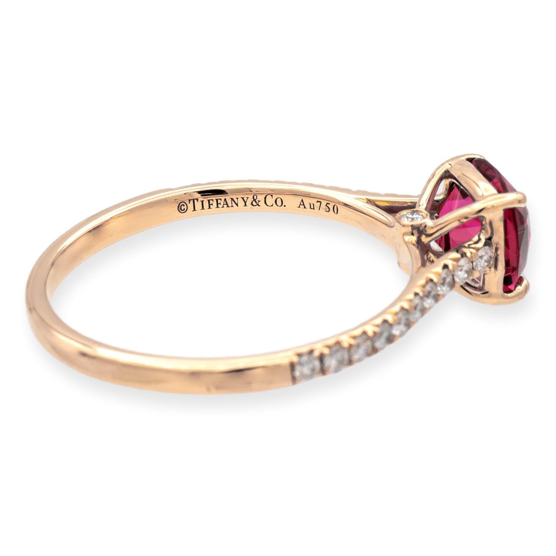 Cushion Cut Tiffany & Co. 18K Rose Gold Legacy Pink Tourmaline and Diamond Ring