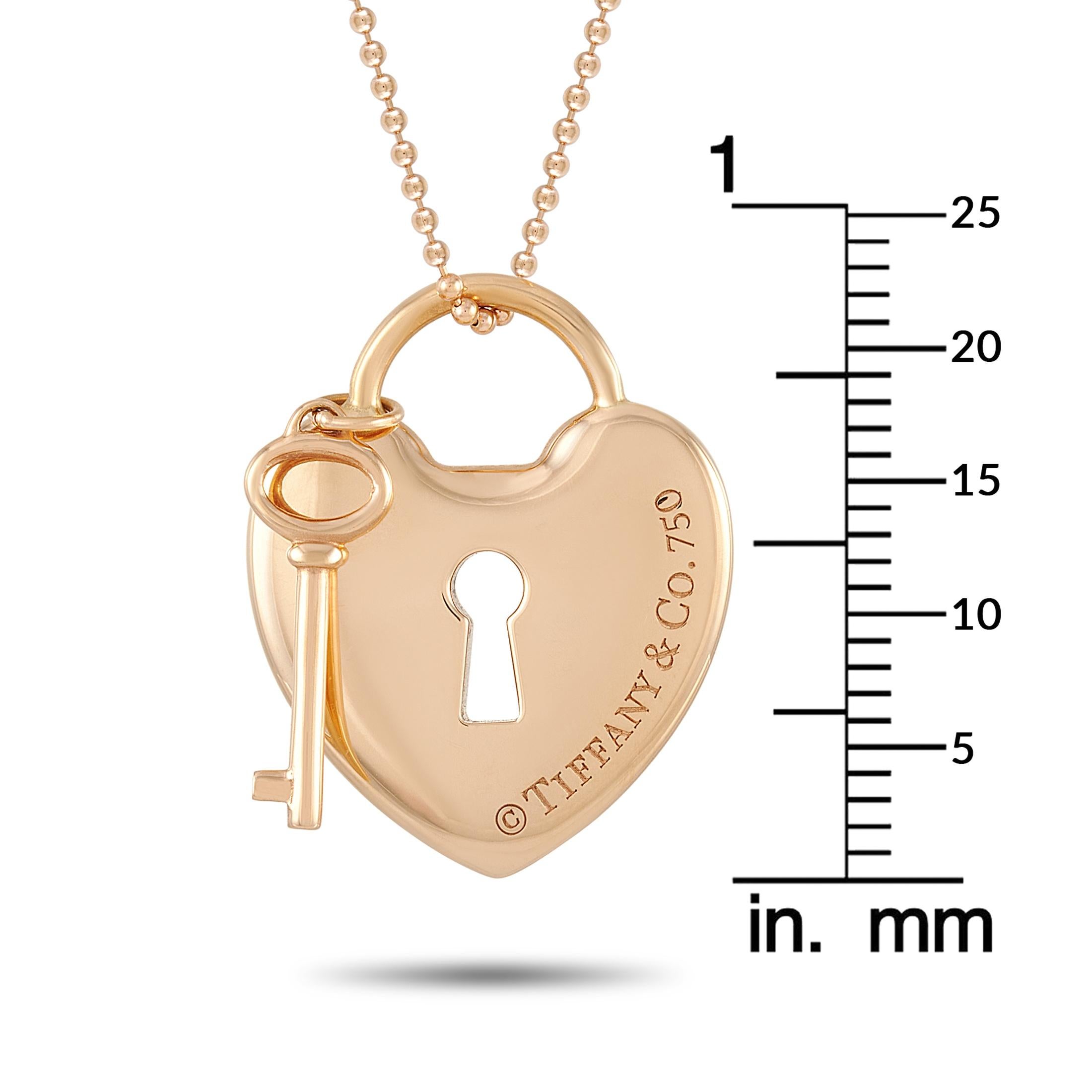 Women's Tiffany & Co. 18K Rose Gold Lock and Key Heart Pendant Necklace