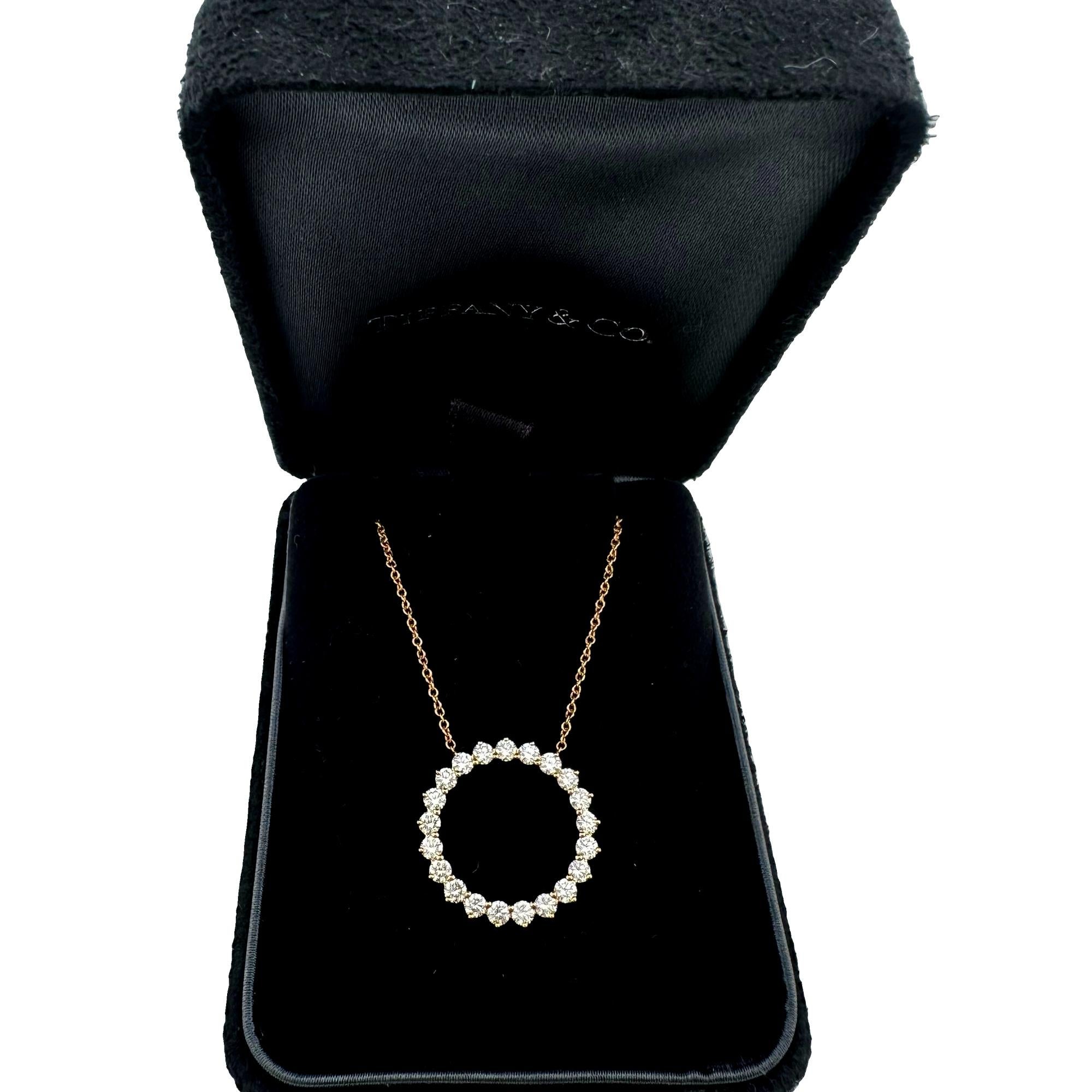 Round Cut Tiffany & Co 18k Rose Gold Open Circle Diamond Pendant Necklace 18' Inches For Sale