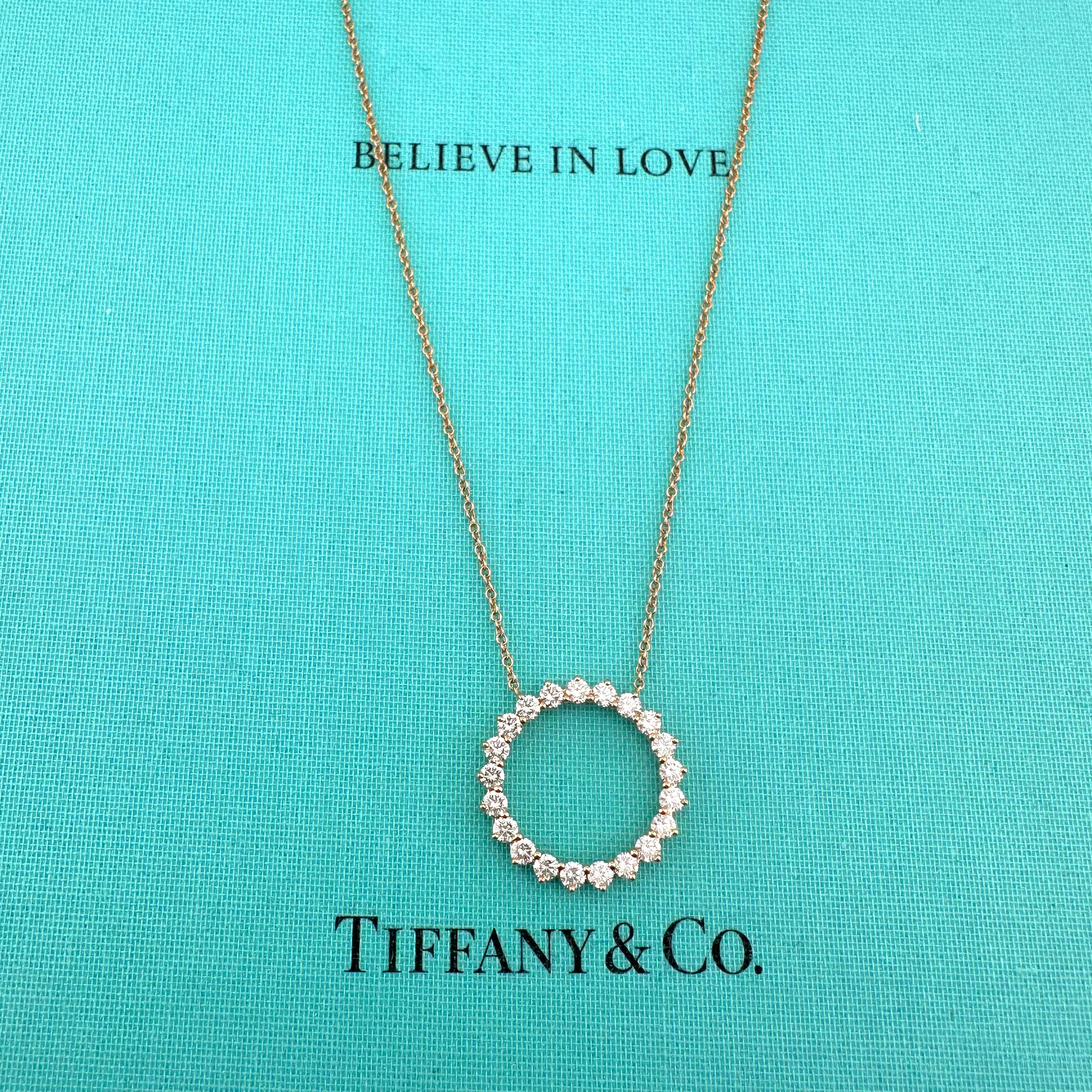 Women's or Men's Tiffany & Co 18k Rose Gold Open Circle Diamond Pendant Necklace 18' Inches For Sale