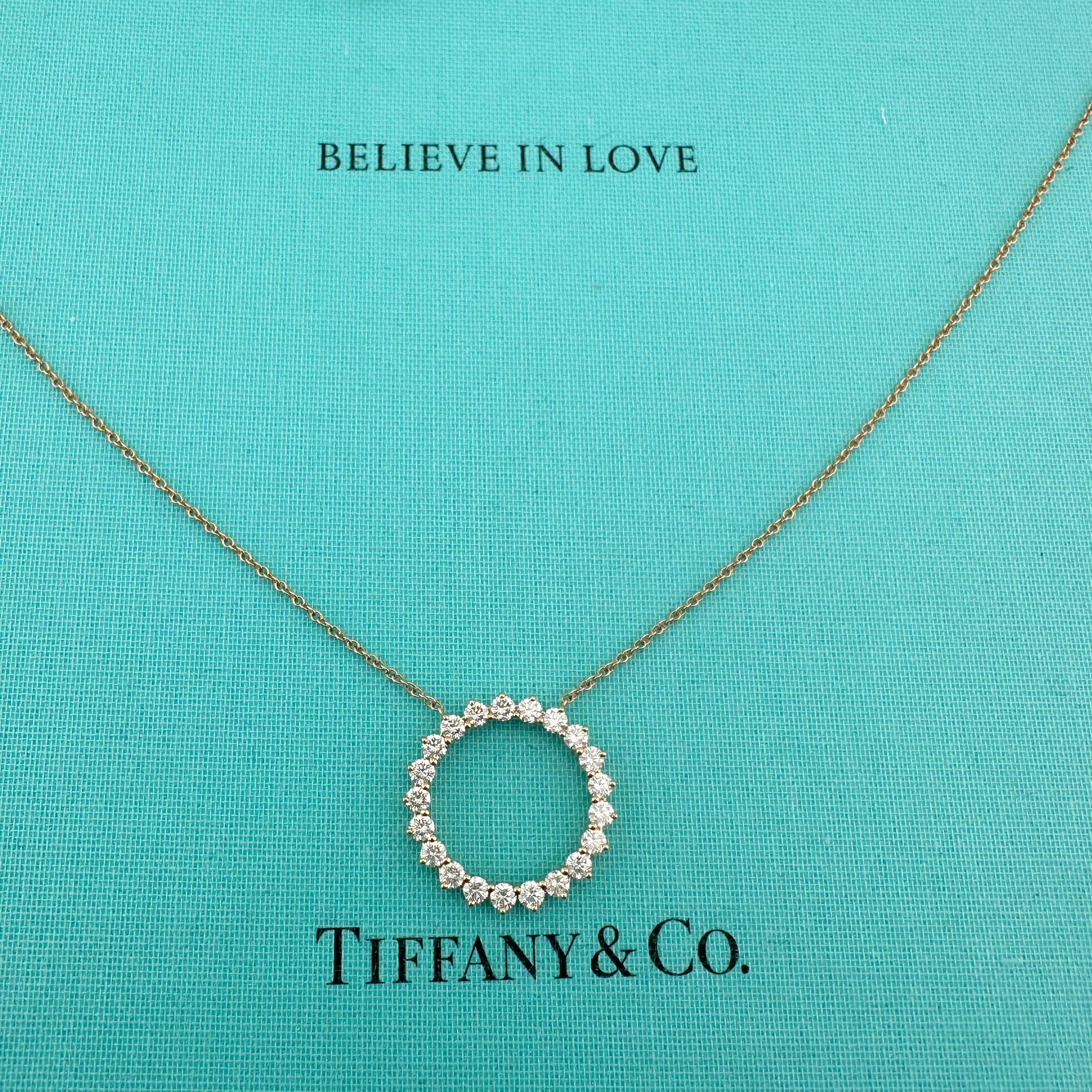 Tiffany & Co 18k Rose Gold Open Circle Diamond Pendant Necklace 18' Inches For Sale 1