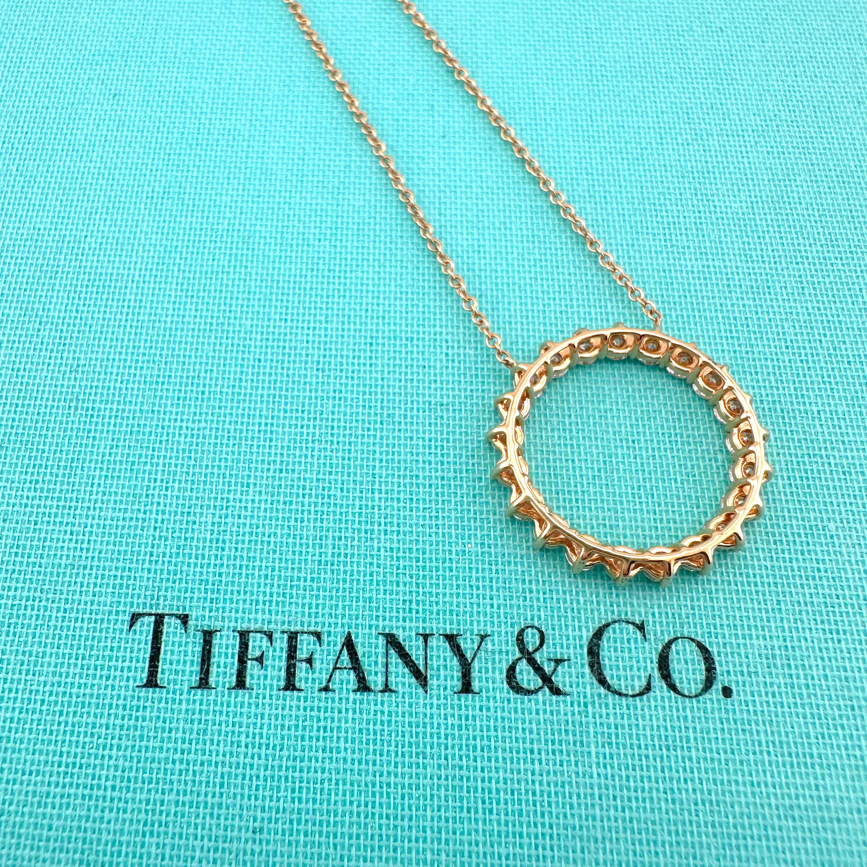 Tiffany & Co 18k Rose Gold Open Circle Diamond Pendant Necklace 18' Inches For Sale 2