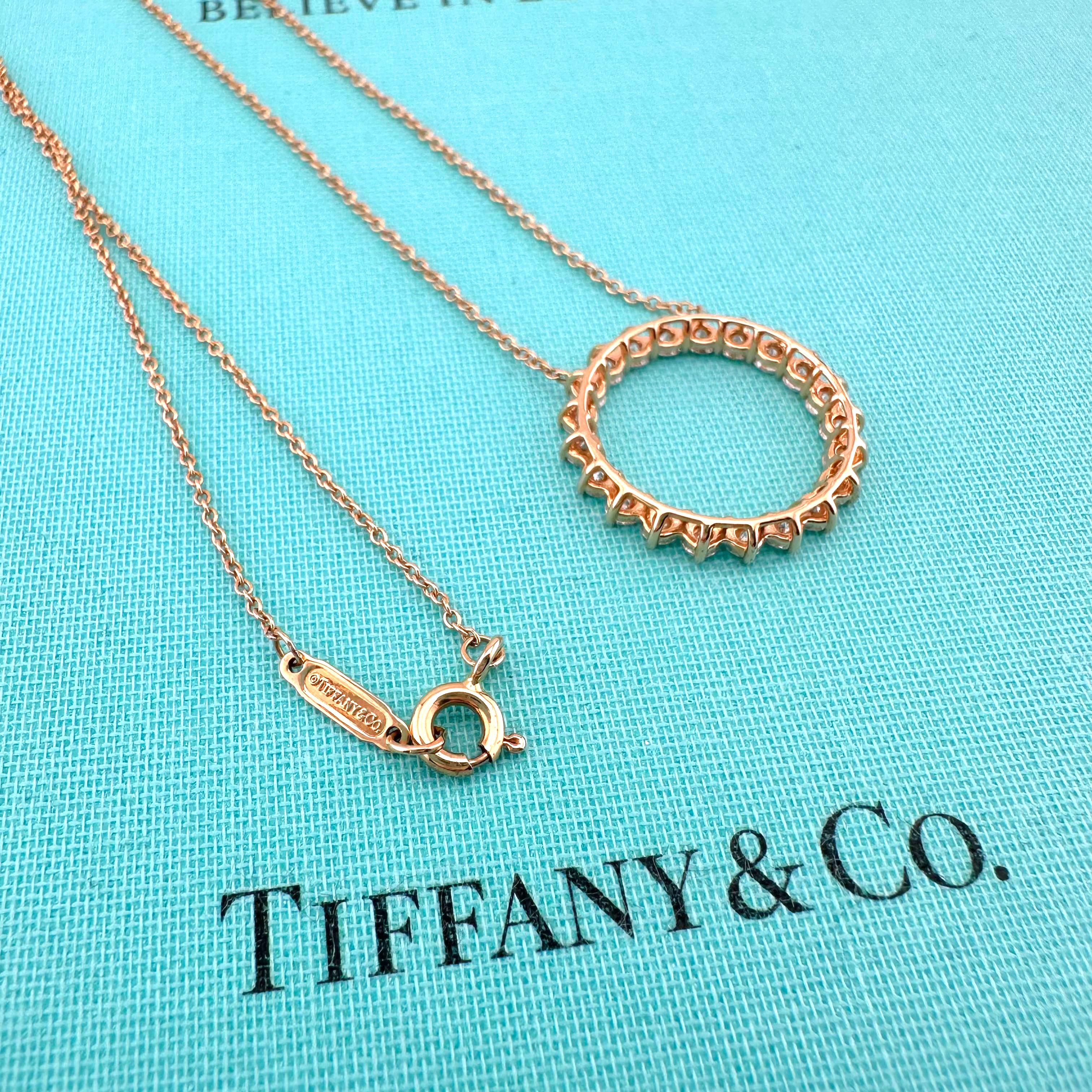 Tiffany & Co 18k Rose Gold Open Circle Diamond Pendant Necklace 18' Inches For Sale 3