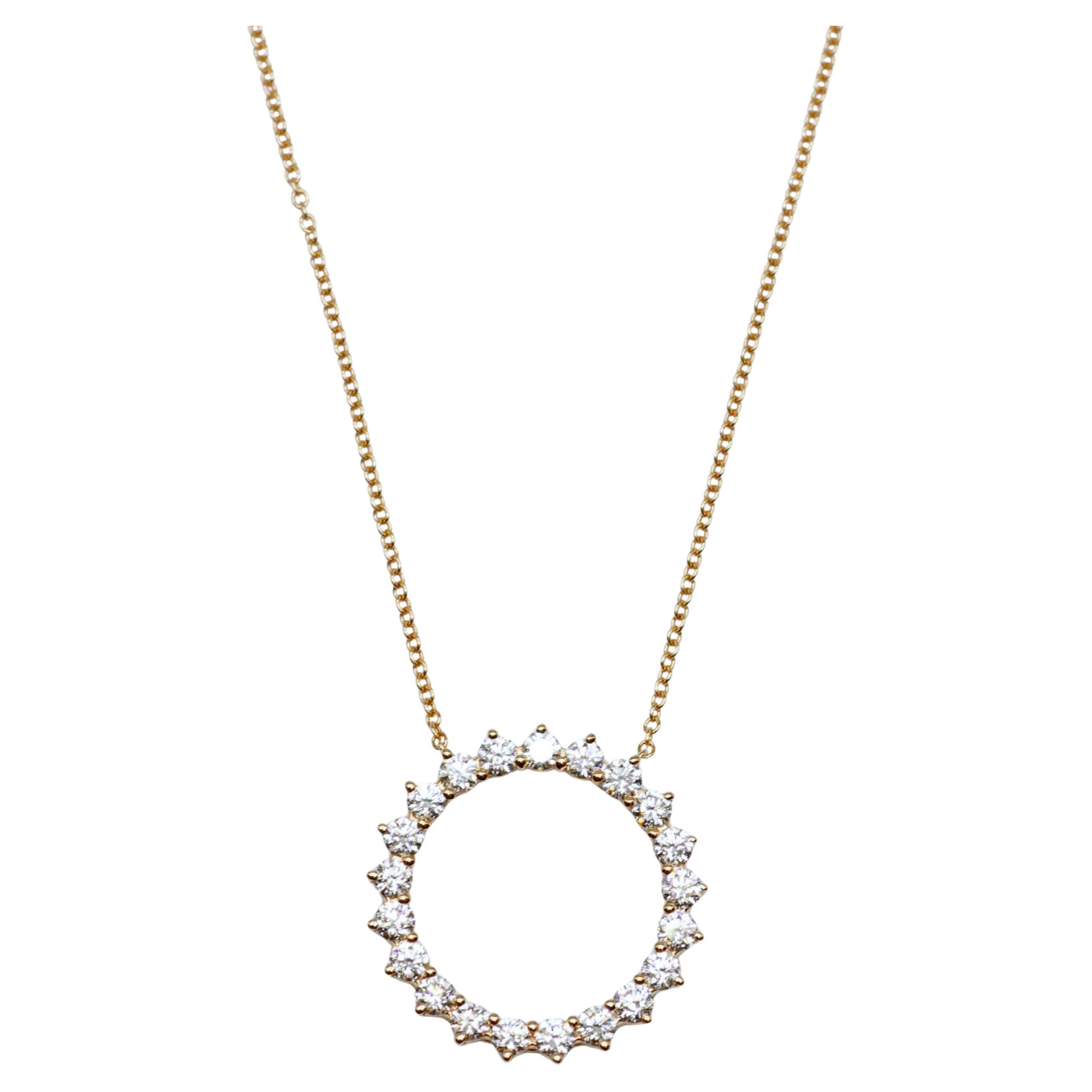 Tiffany & Co 18k Rose Gold Open Circle Diamond Pendant Necklace 18' Inches