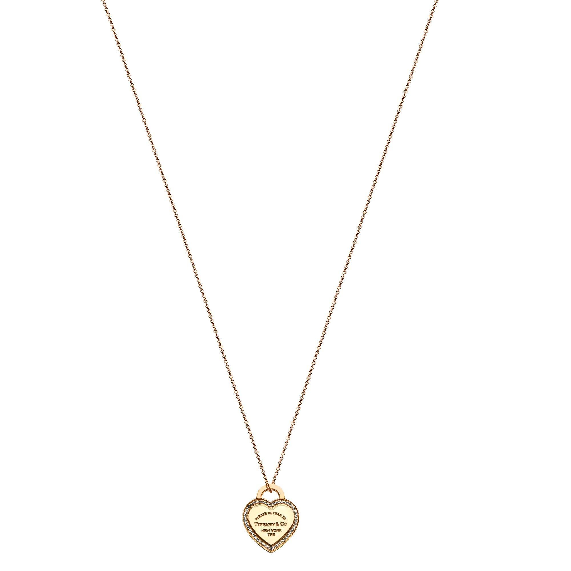 Round Cut Tiffany & Co. 18 Karat Rose Gold Return to Tiffany Diamond Necklace 0.13 Carat