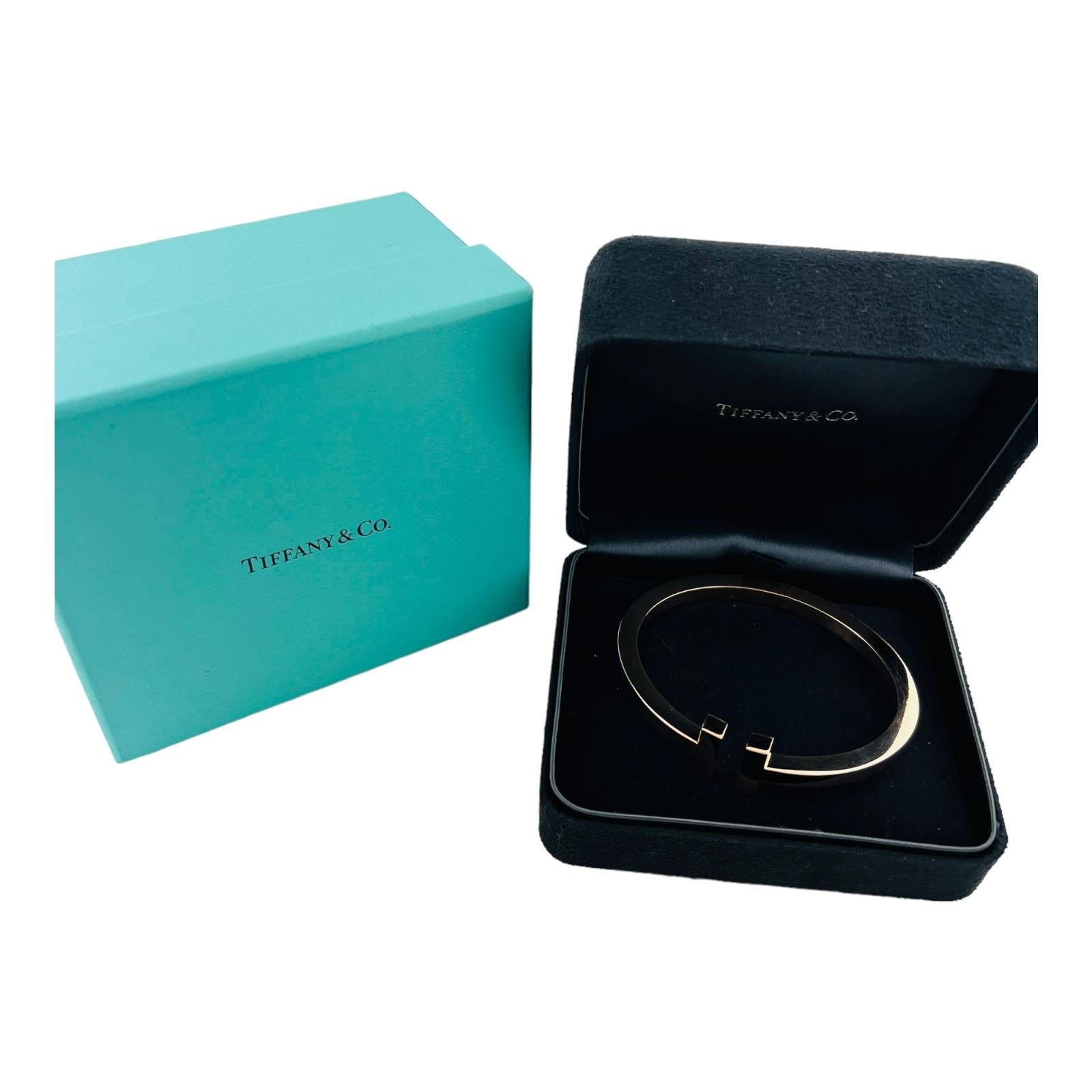 Tiffany & Co. 18K Rose Gold T Bracelet Large 5mm with Box 6