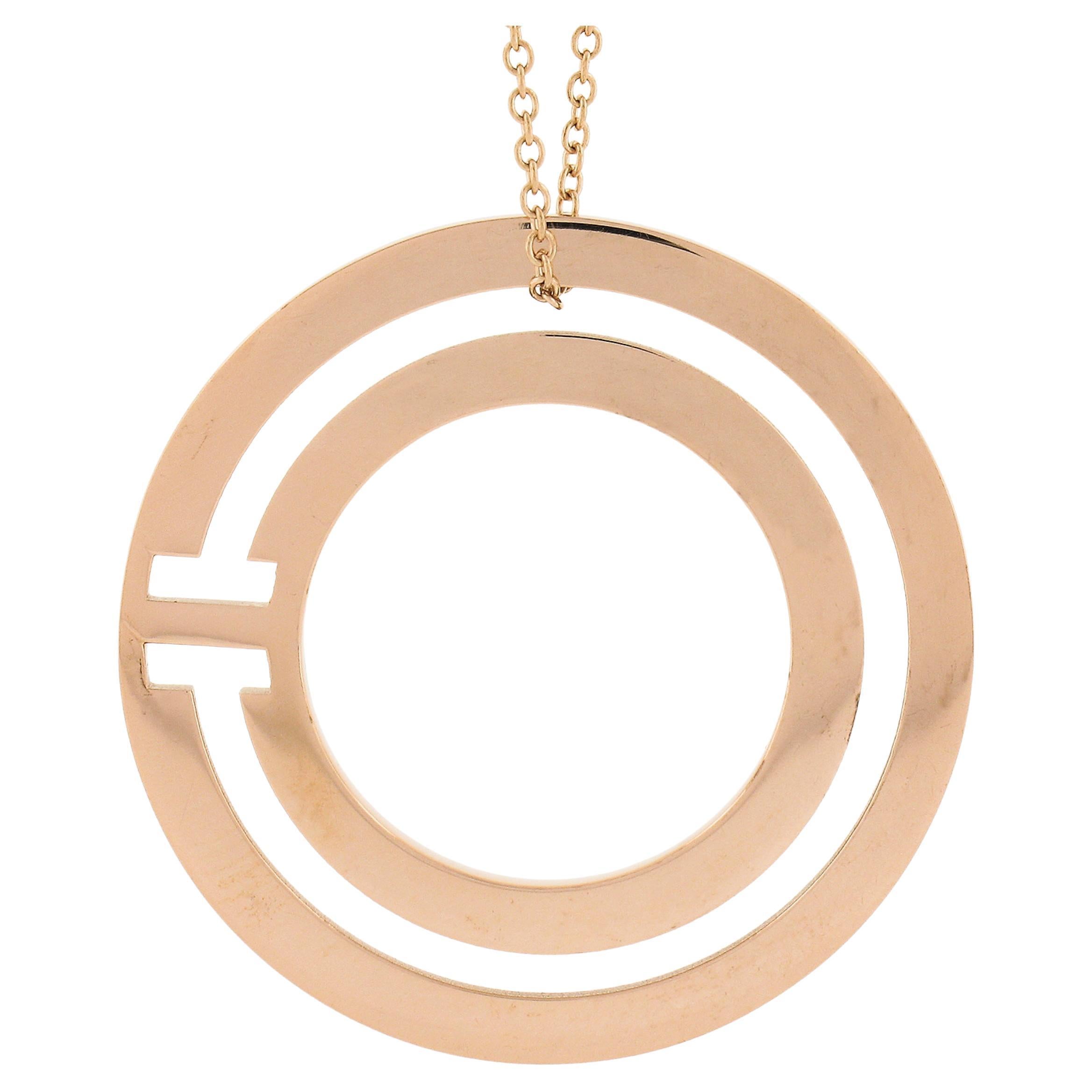 Tiffany & Co. 18k Rose Gold T Large Open Circle Pendant 20" Cable Link Necklace For Sale