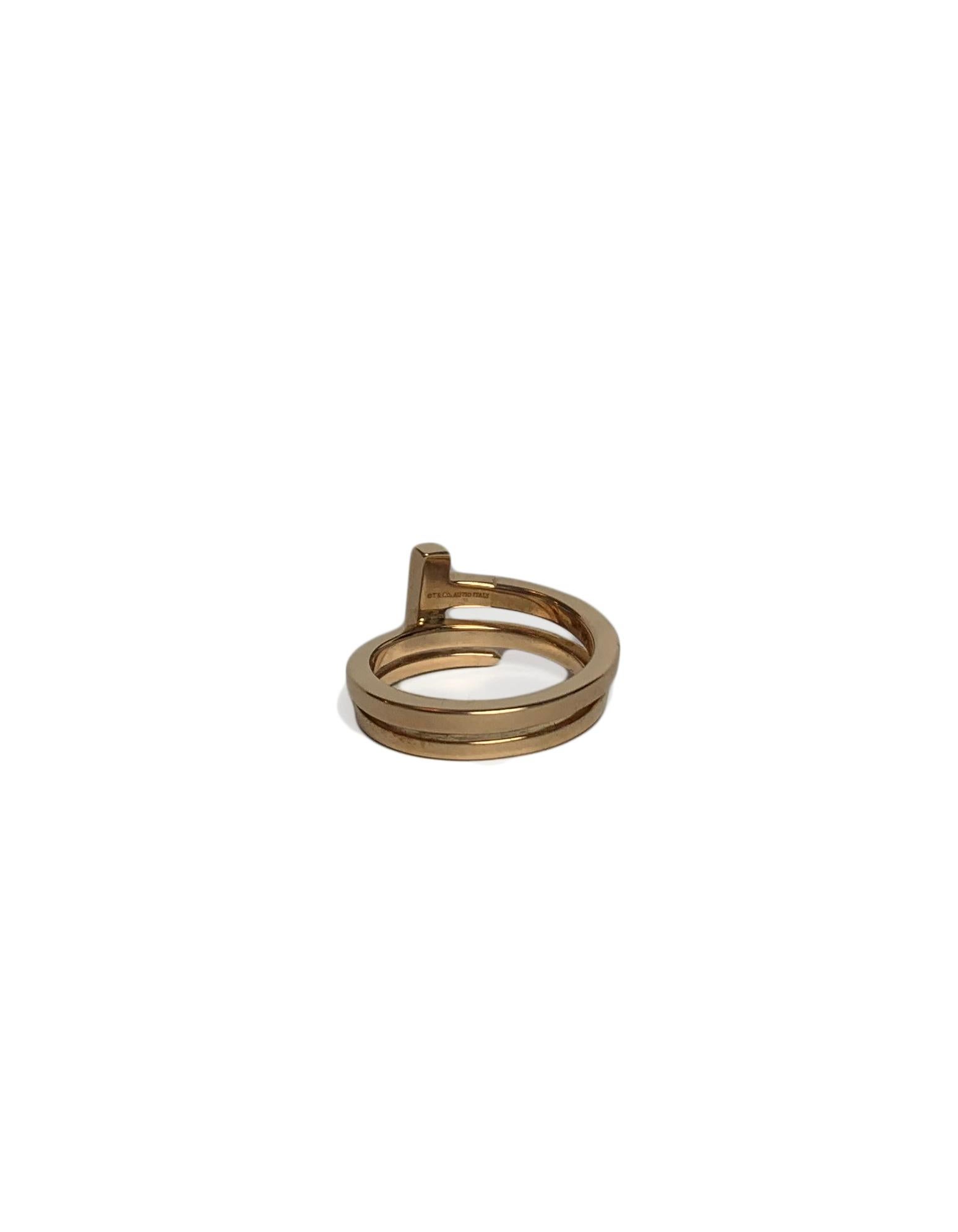 Brilliant Cut Tiffany & Co 18k Rose Gold T Square Diamond Wrap Ring sz 7.5 rt. $2, 500