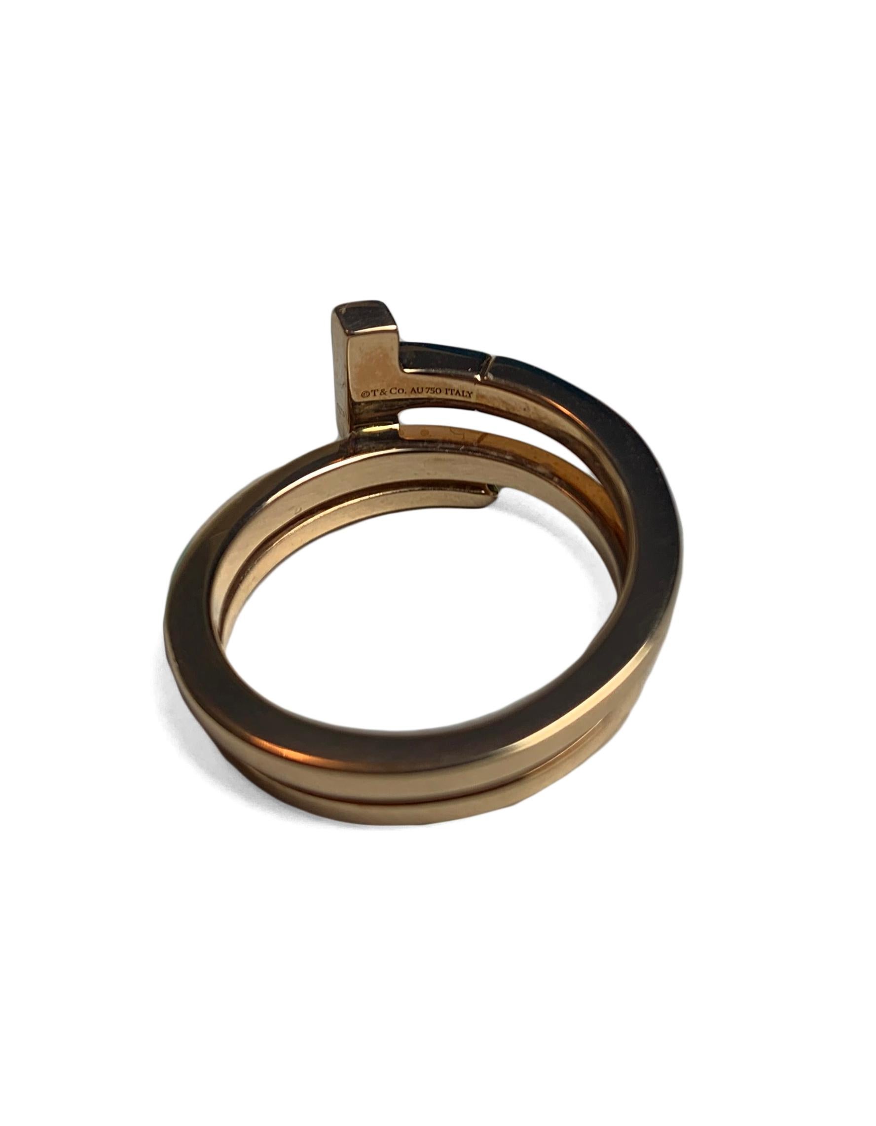 Women's Tiffany & Co 18k Rose Gold T Square Diamond Wrap Ring sz 7.5 rt. $2, 500